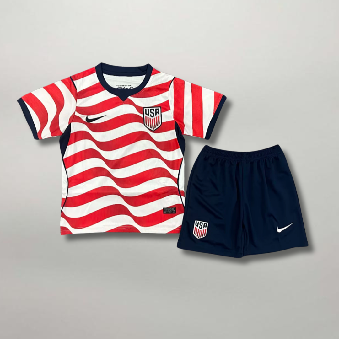 Maglia USA Home Bambino 2026 bianca Nike con onde rosse Stars and Stripes