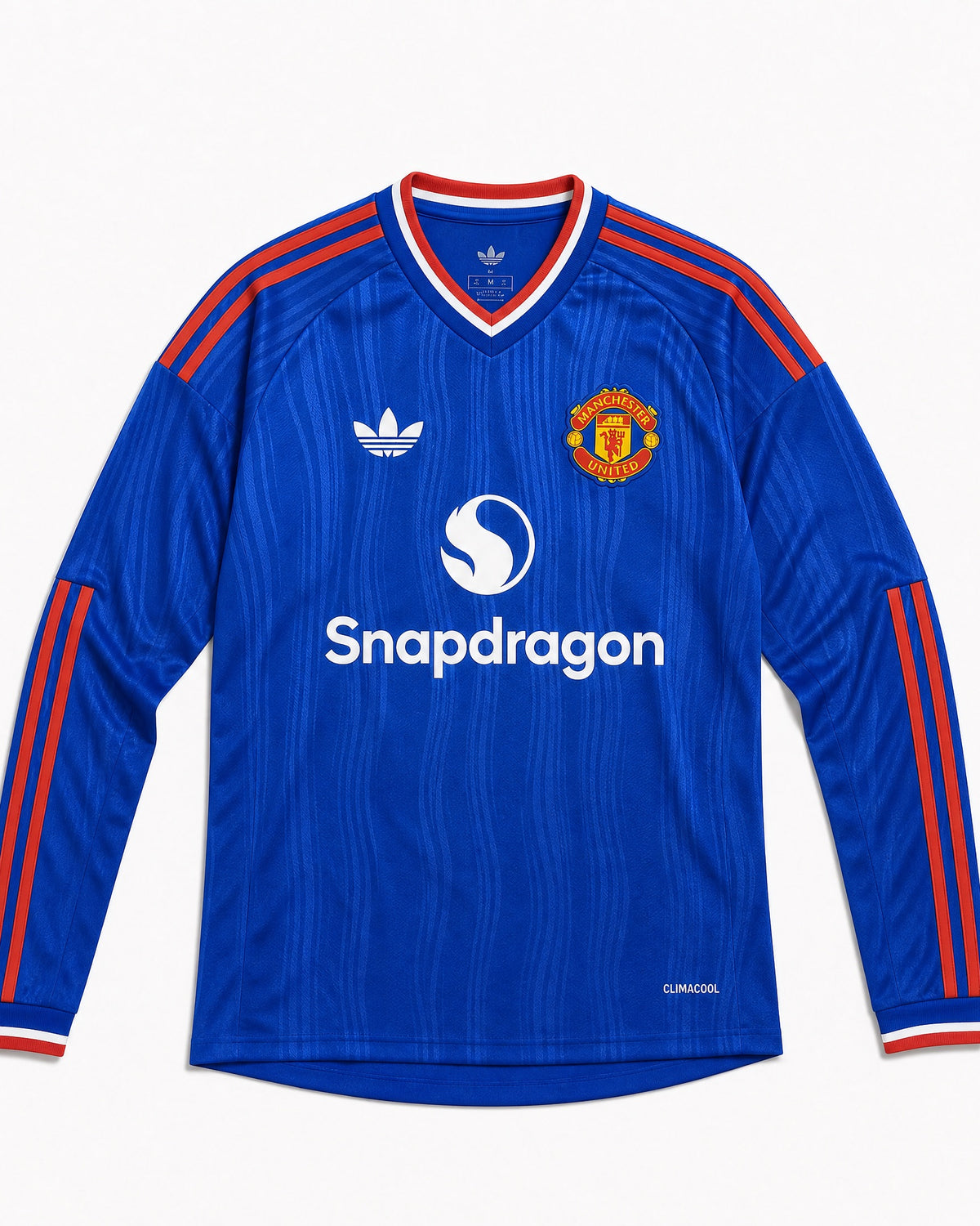 Maglia away Manchester United 2026/27 manica lunga blu vista frontale
