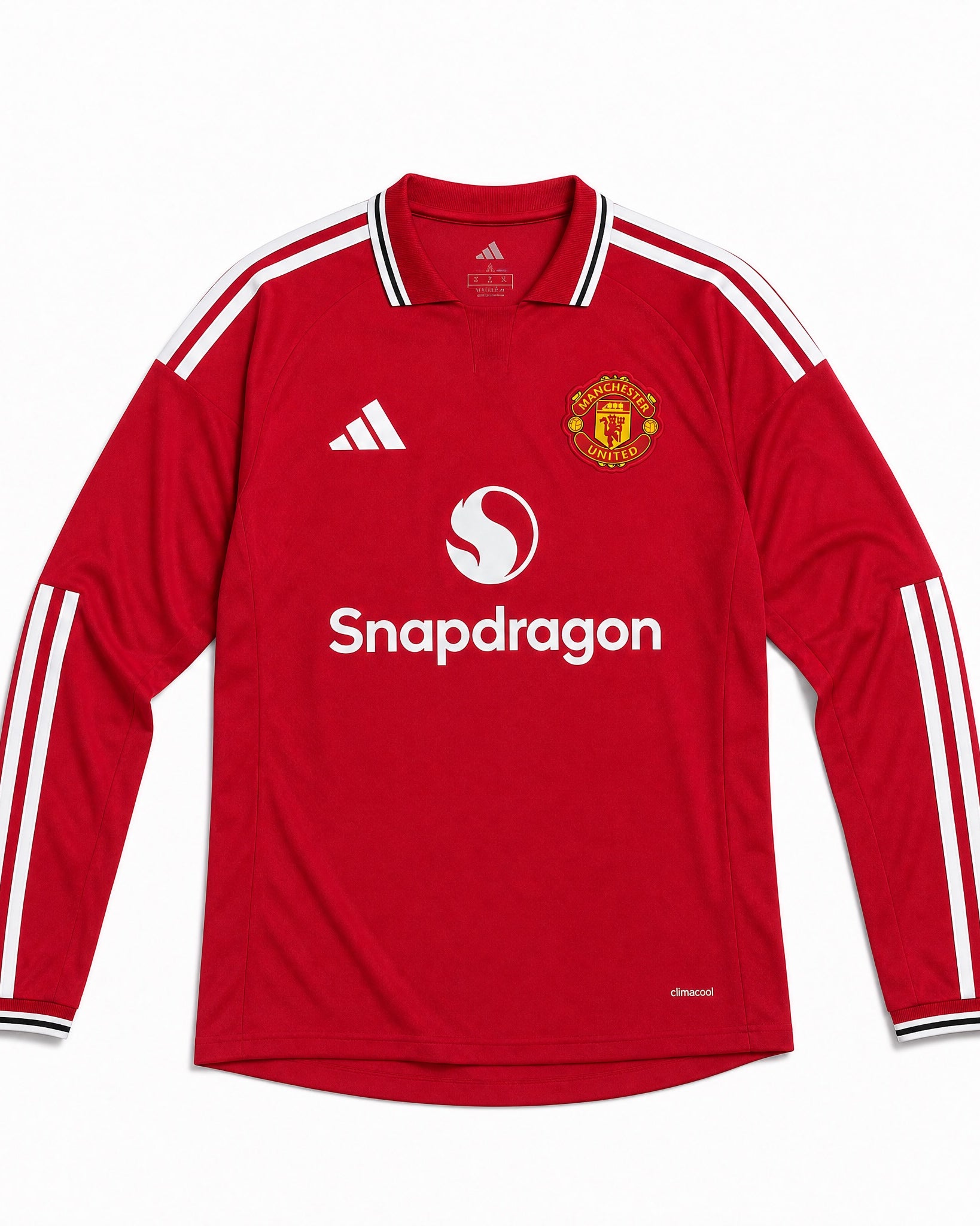Maglia home Manchester United 2026/27 manica lunga vista frontale su manichino