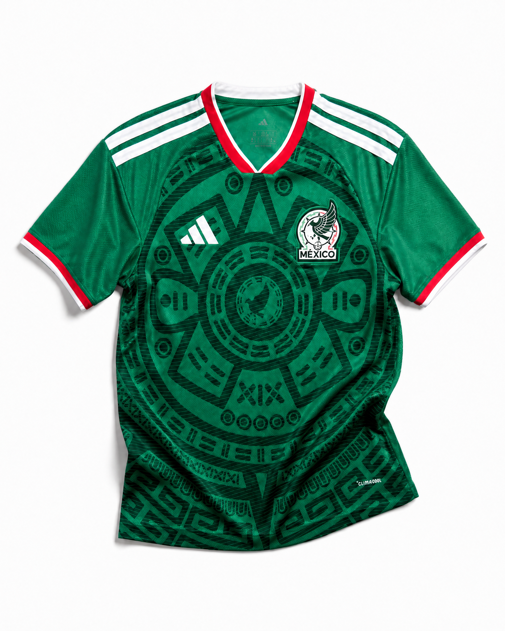 Mexico Maglia Home 2026 World Cup vista frontale verde con grafica circolare ispirata alla tradizione messicana