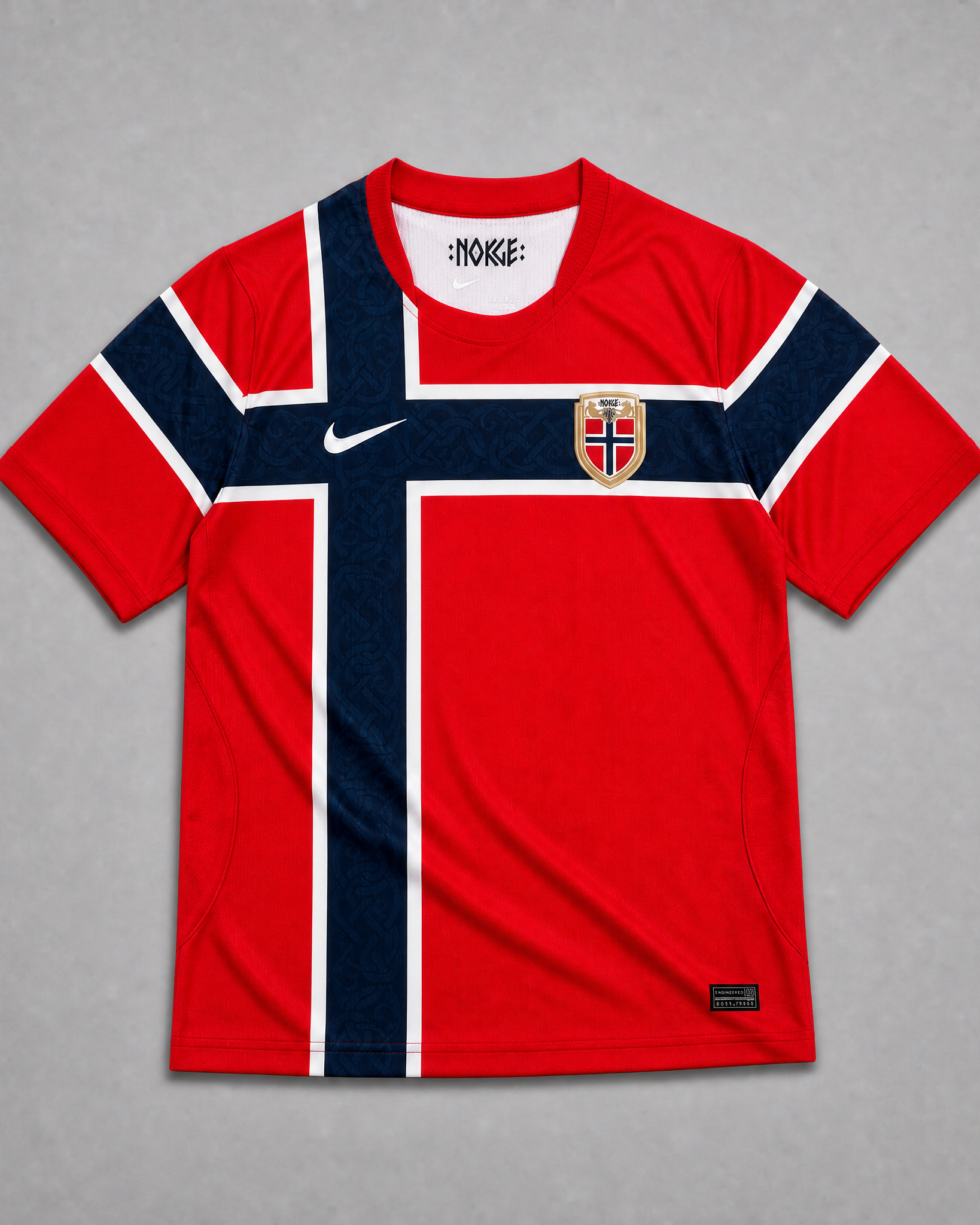 Maglia Norvegia Home 2026 World Cup vista frontale design rosso dettagli blu bianchi