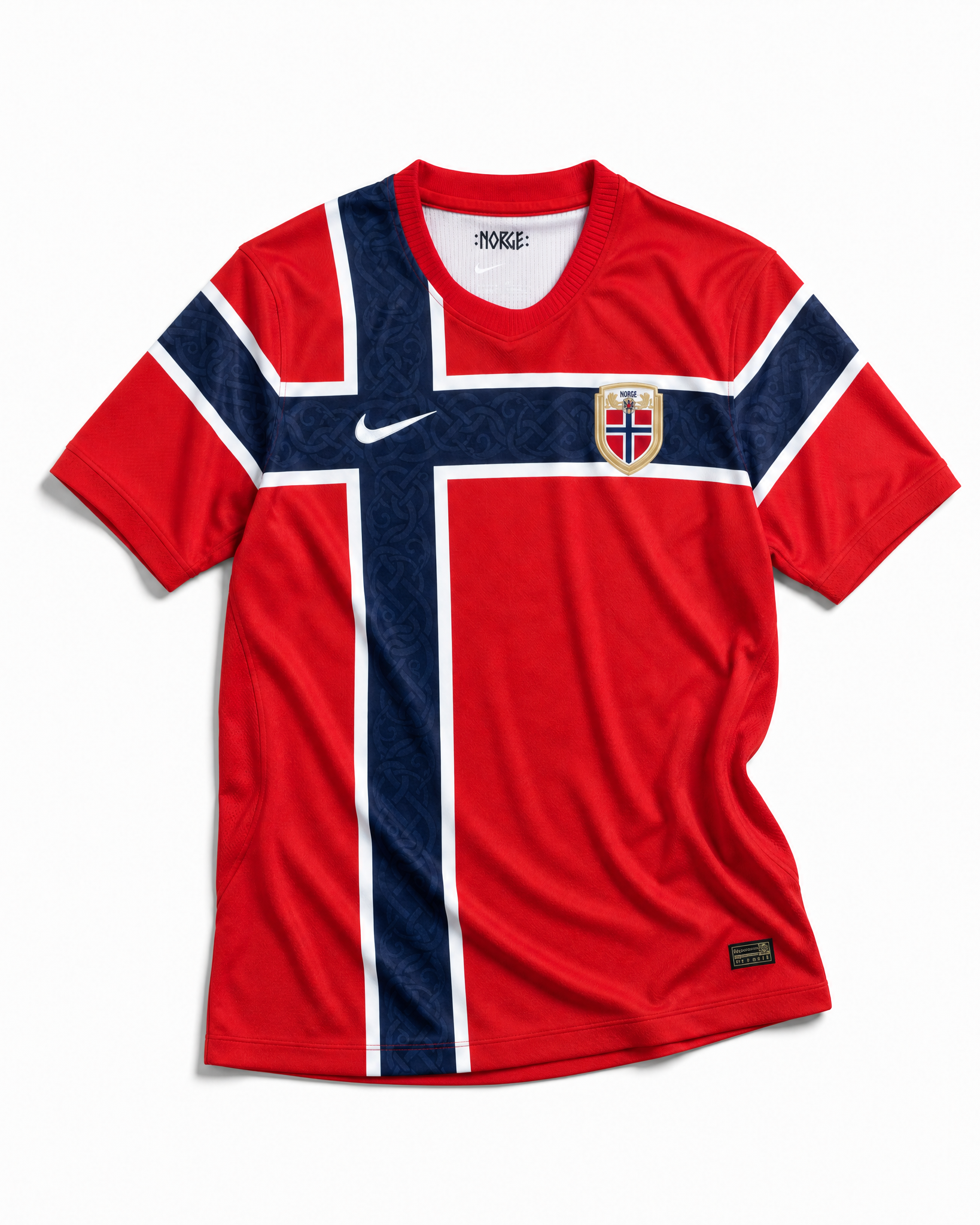 Maglia Norvegia Home 2026 World Cup vista frontale design rosso dettagli blu bianchi