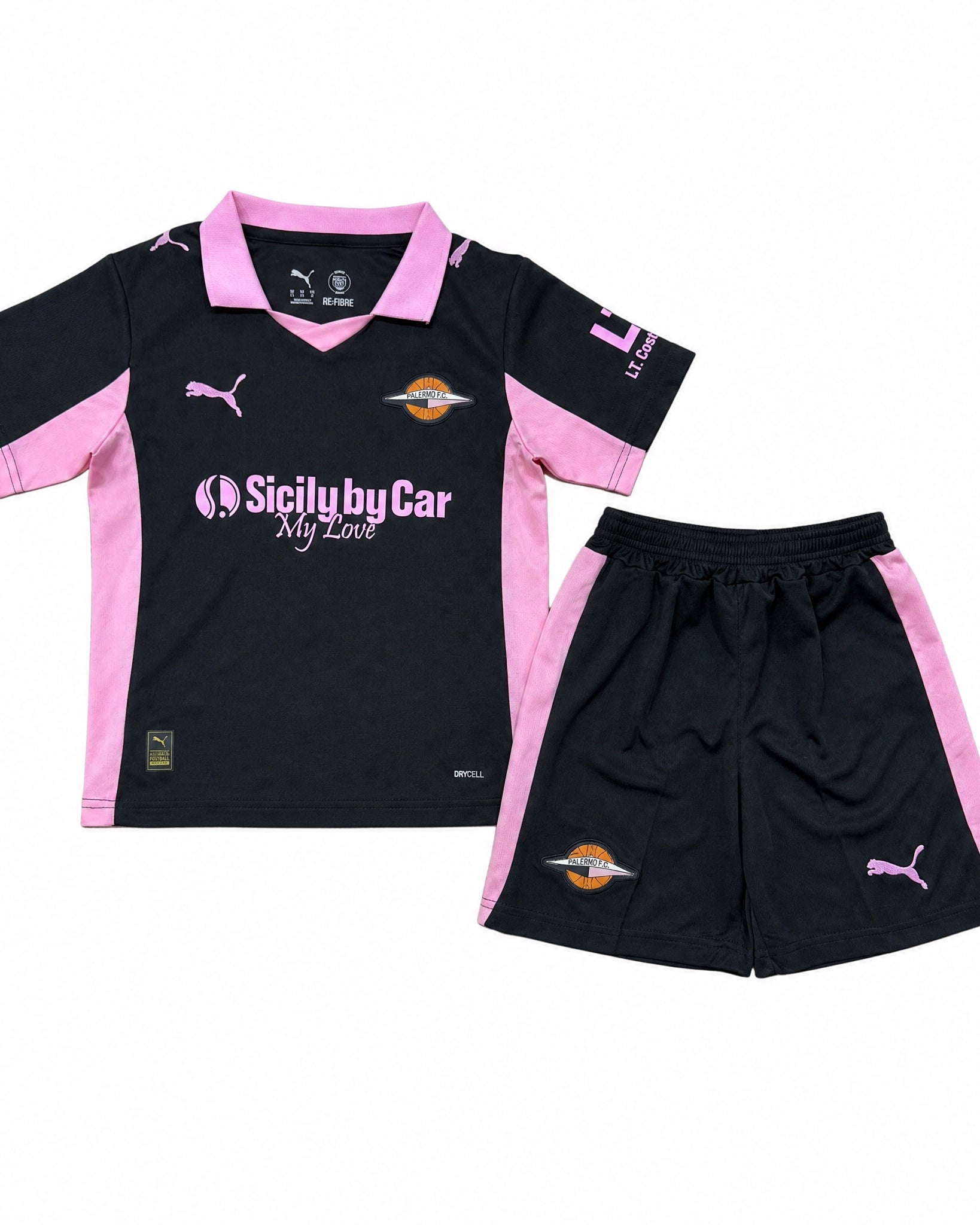 Palermo Completo Away Bambino 2025/26 blu navy e rosa vista frontale
