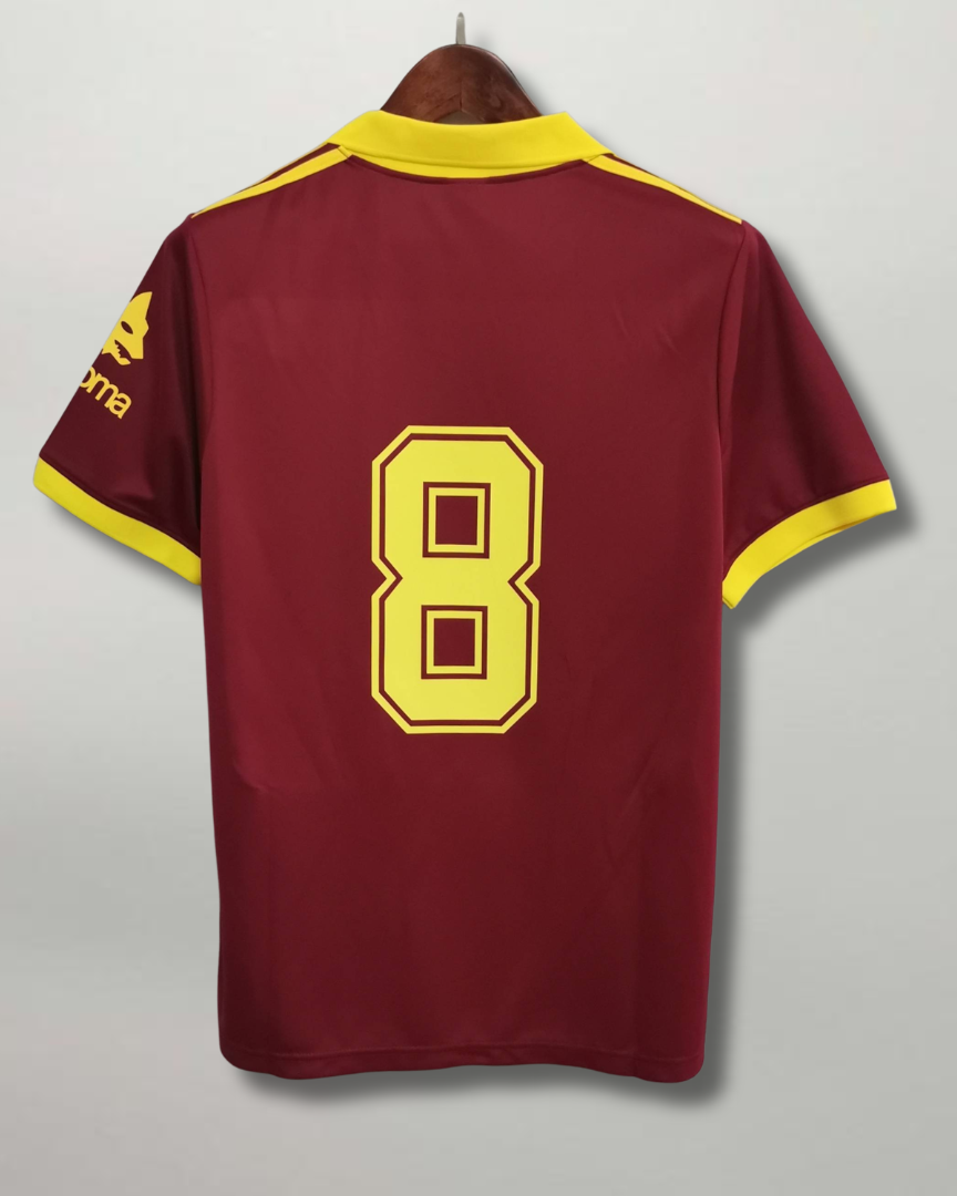 Retro maglia Roma 1991/92 con numero 8 giallo su base rossa