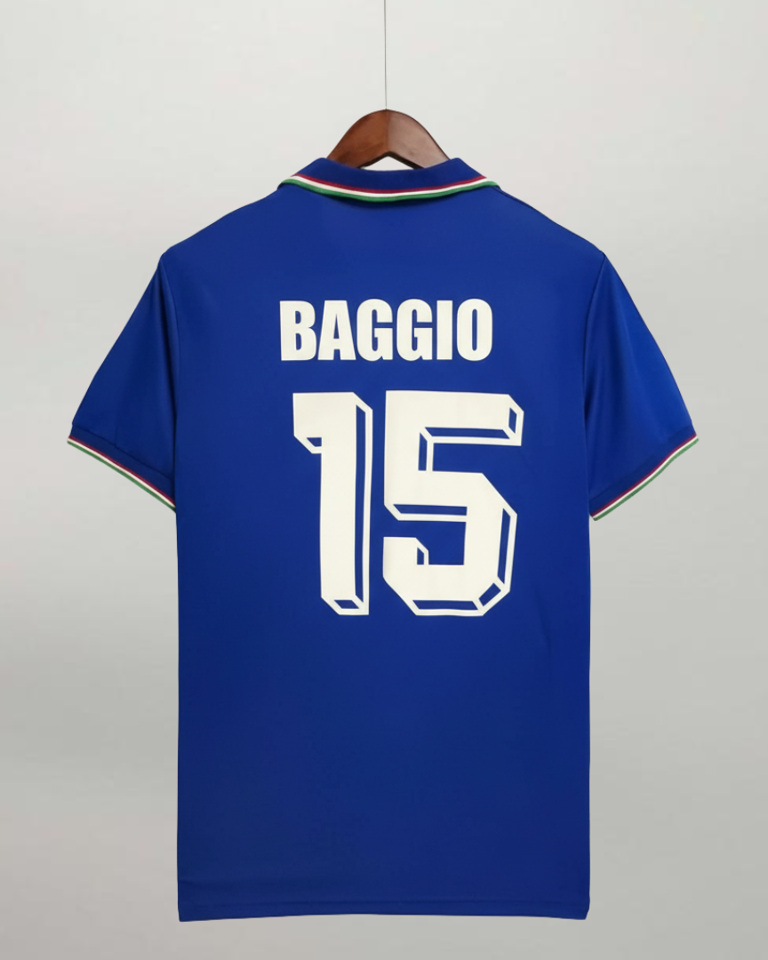 Retro maglia azzurra Italia 1990 Baggio numero 15 bianco con stile originale