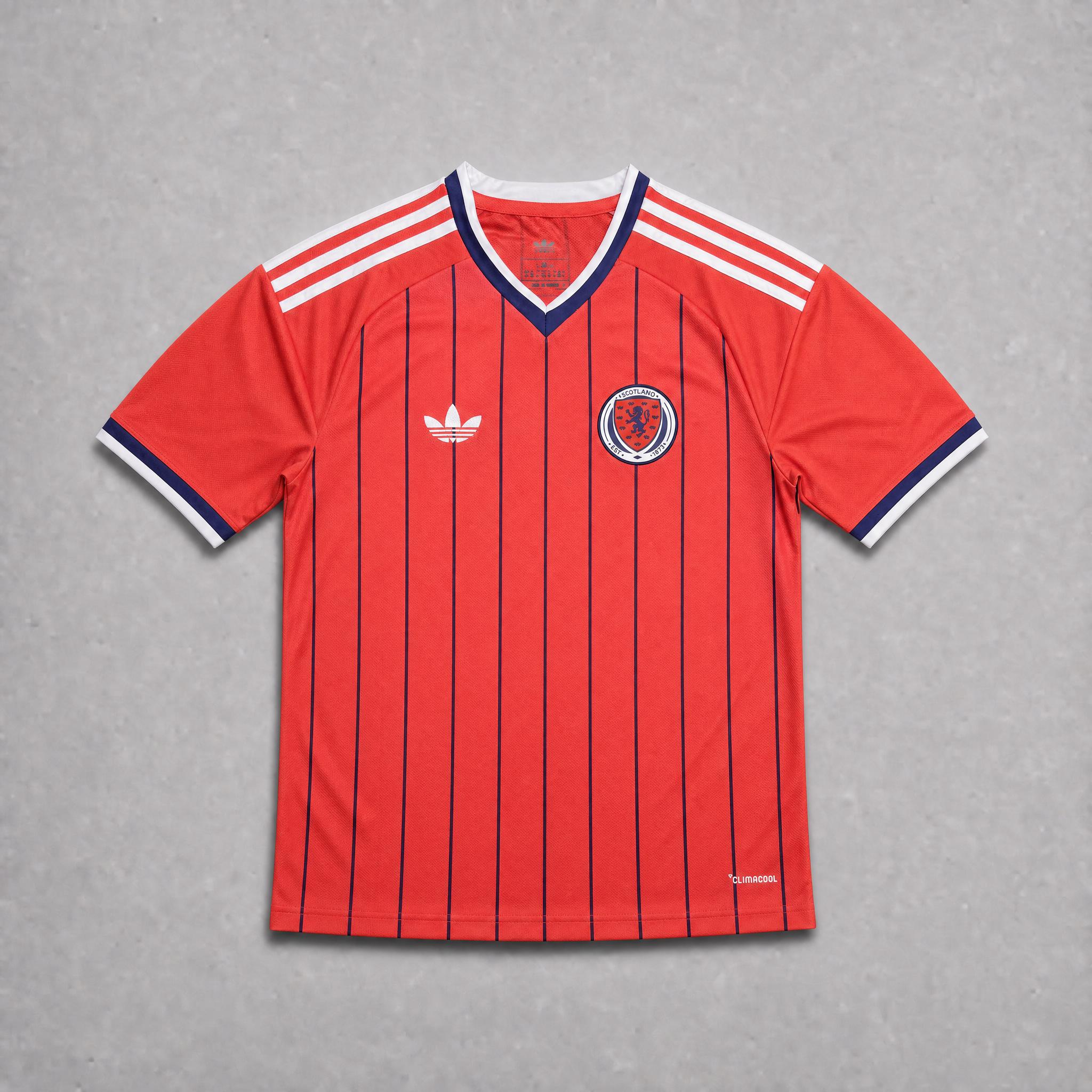 Maglia Scozia Away 2026 World Cup vista frontale design scuro pattern scozzese moderno
