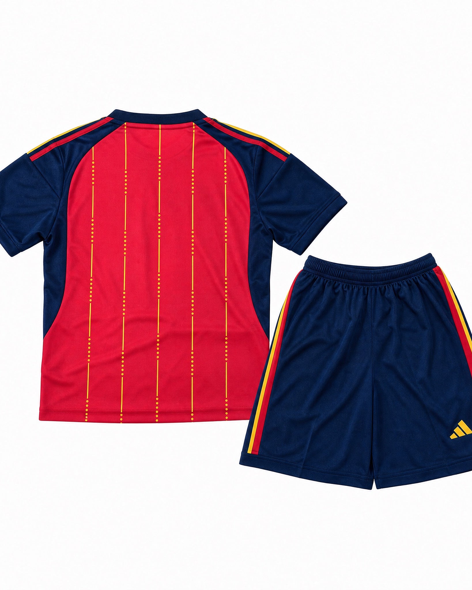 Retro del Completo Home Bambino Spagna Mondiali 2026 con maglia e pantaloncini coordinati.
