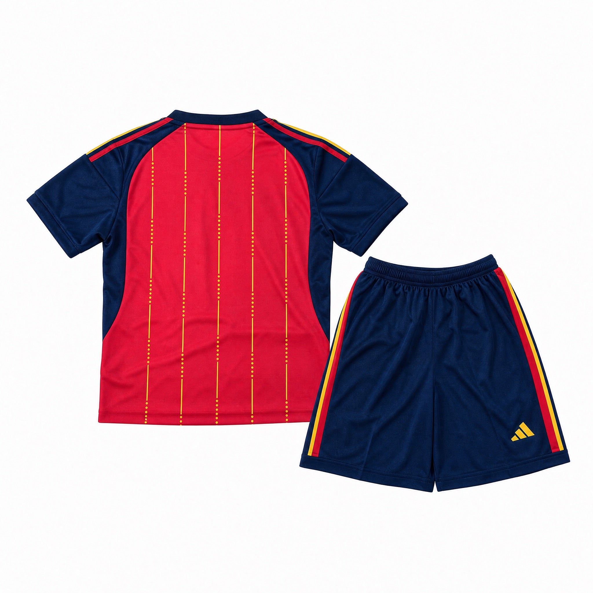 Retro del Completo Home Bambino Spagna Mondiali 2026 con maglia e pantaloncini coordinati.