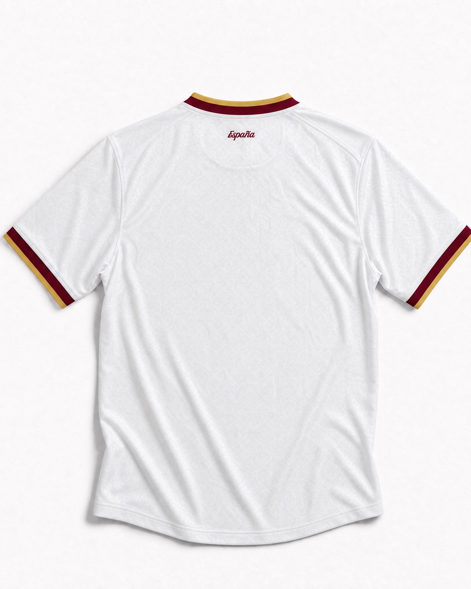 Retro della Maglia Away Spagna Vittoria Mondiali 2026 con finiture rosse sulle maniche e sul colletto.