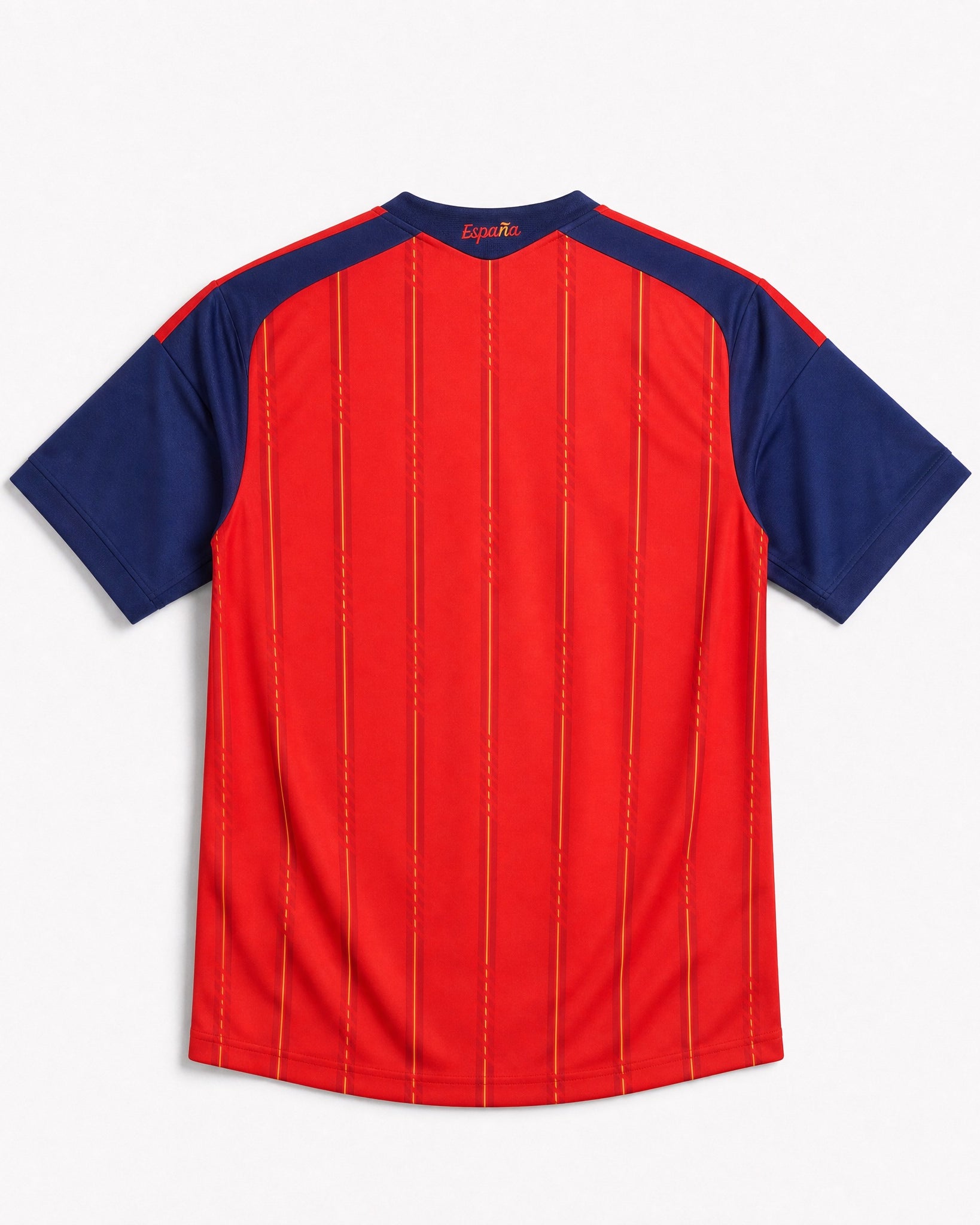 Retro della Maglia Home Spagna Vittoria Mondiali 2026 con maniche blu e finiture rosse.