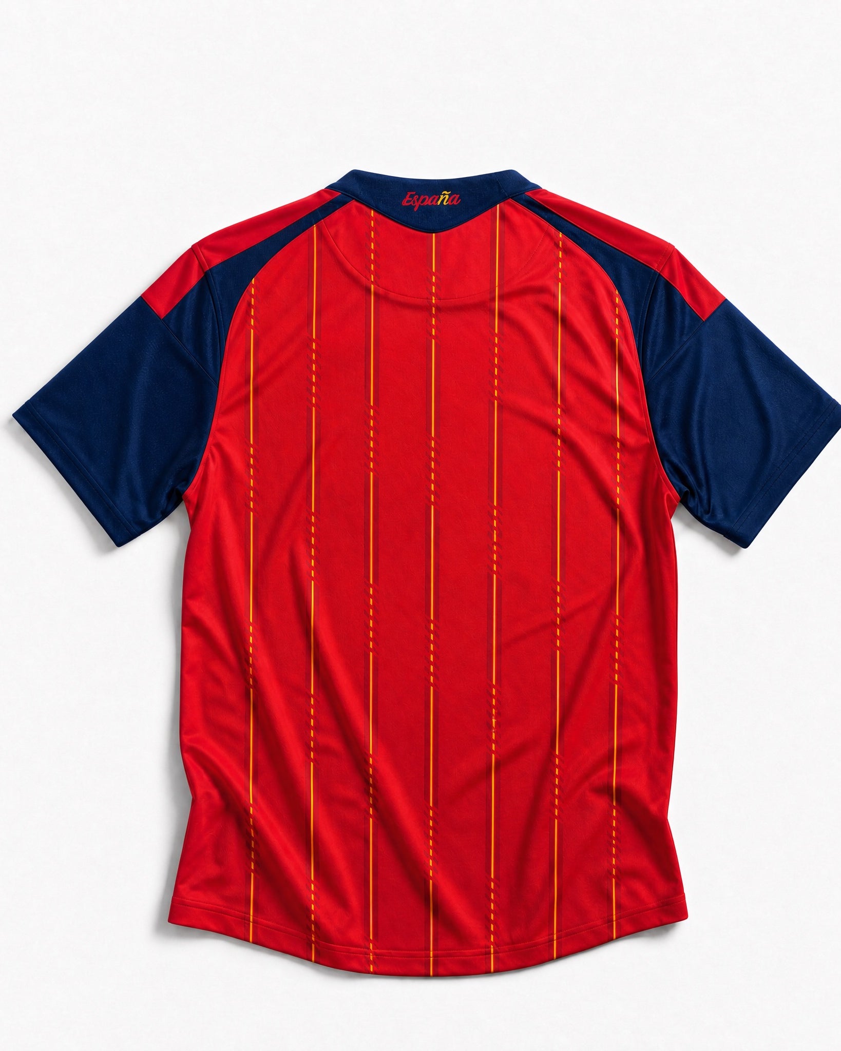 Retro della Maglia Home Spagna Vittoria Mondiali 2026 con maniche blu e finiture rosse.