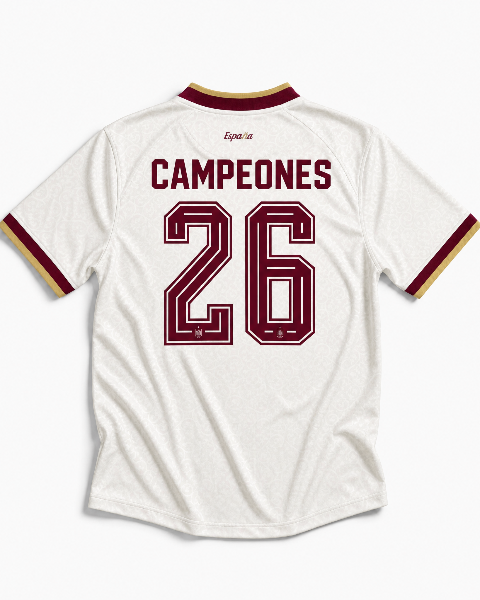 Retro della Maglia Away Spagna 2026 con numero 26 e scritta celebrativa Campioni del Mondo.