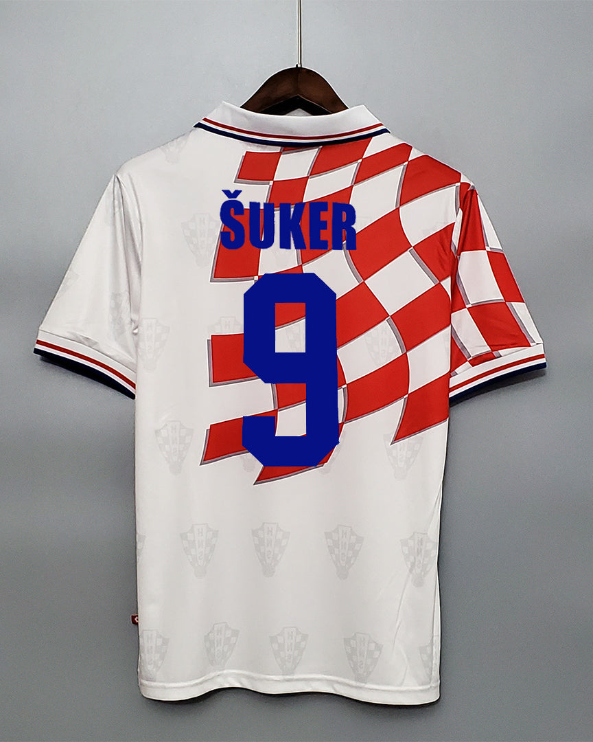 Suker Maglia Croazia 1998 retro vista posteriore design checkered