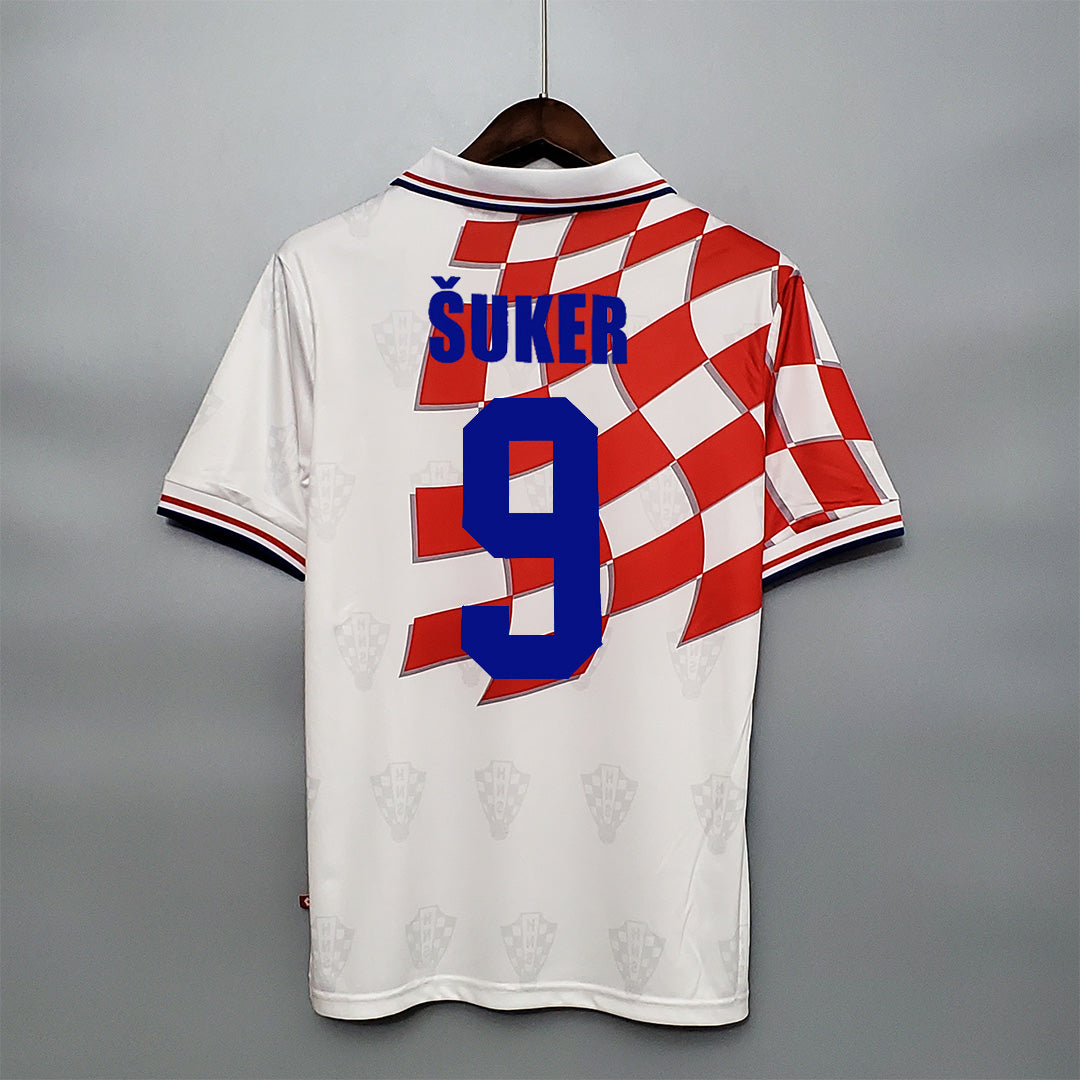 Suker Maglia Croazia 1998 retro vista posteriore design checkered