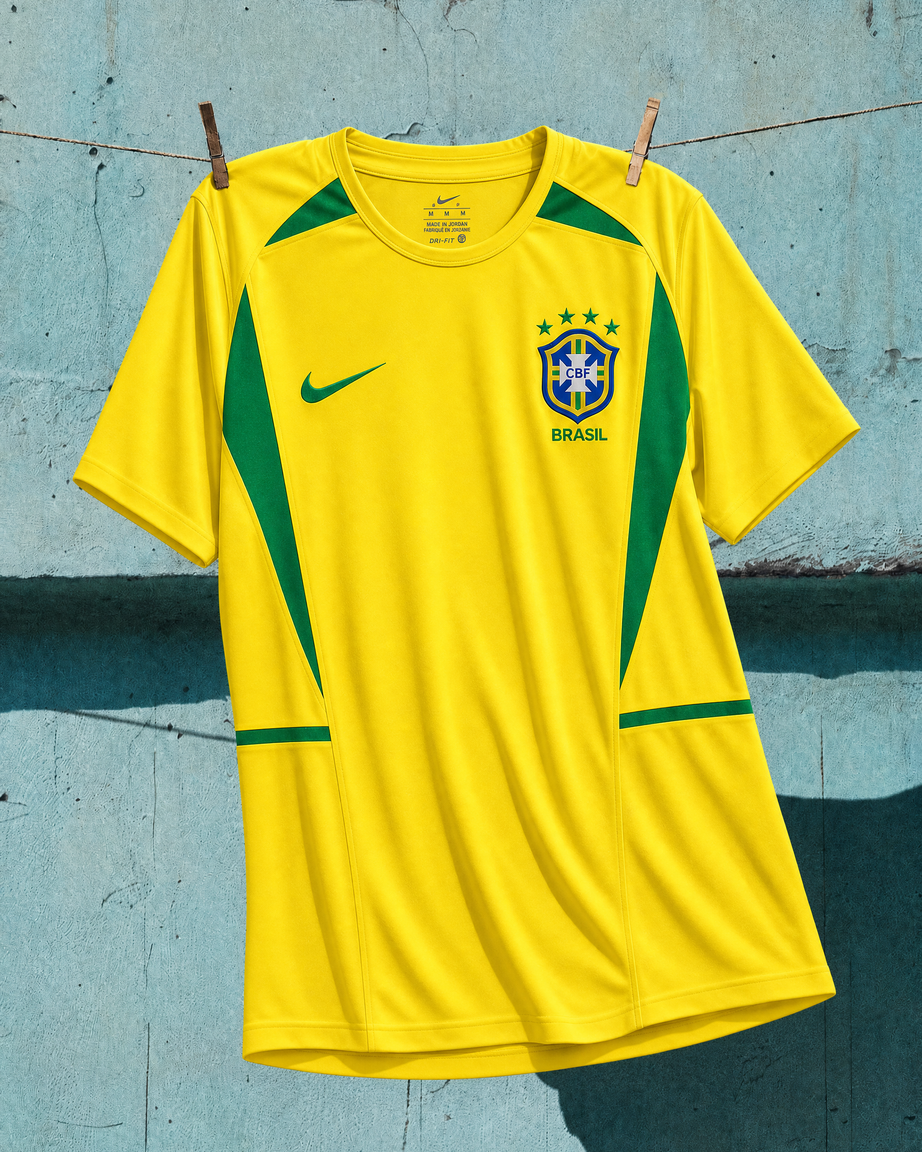 Tessuto maglia Brasile 2002 giallo canarinho