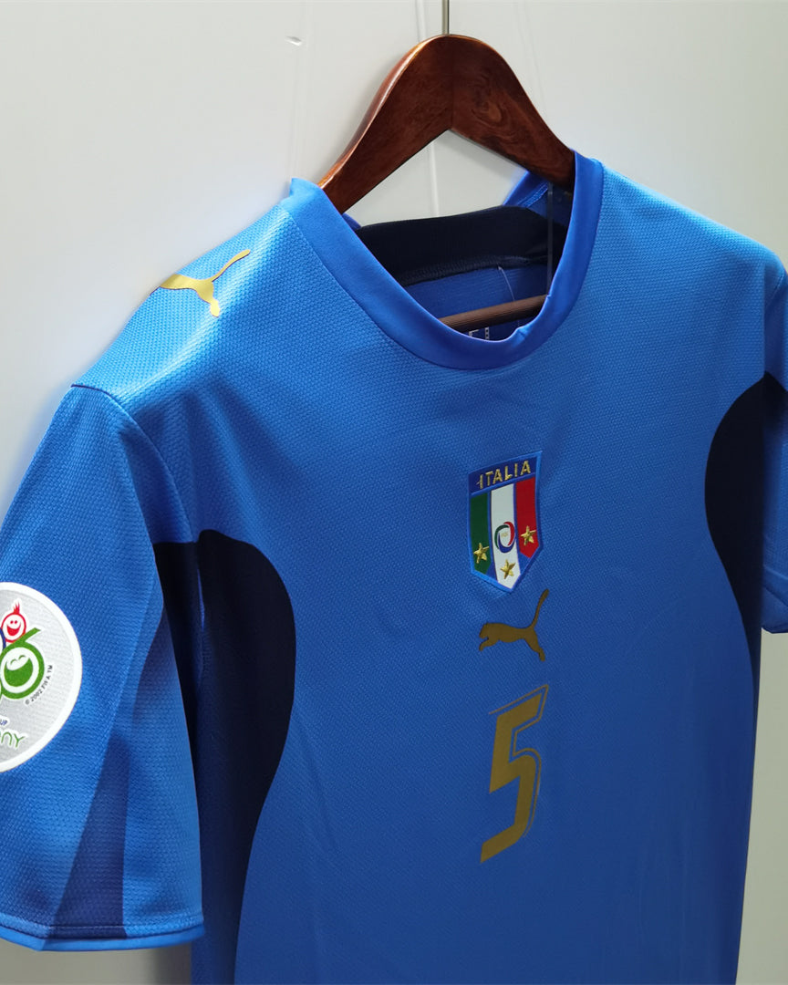 Tessuto maglia Italia 2006 pattern azzurro close-up