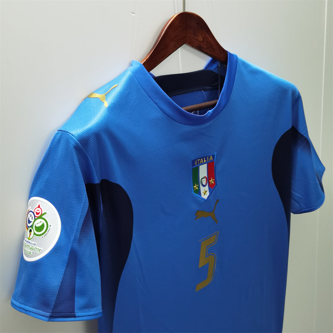 Tessuto maglia Italia 2006 pattern azzurro close-up