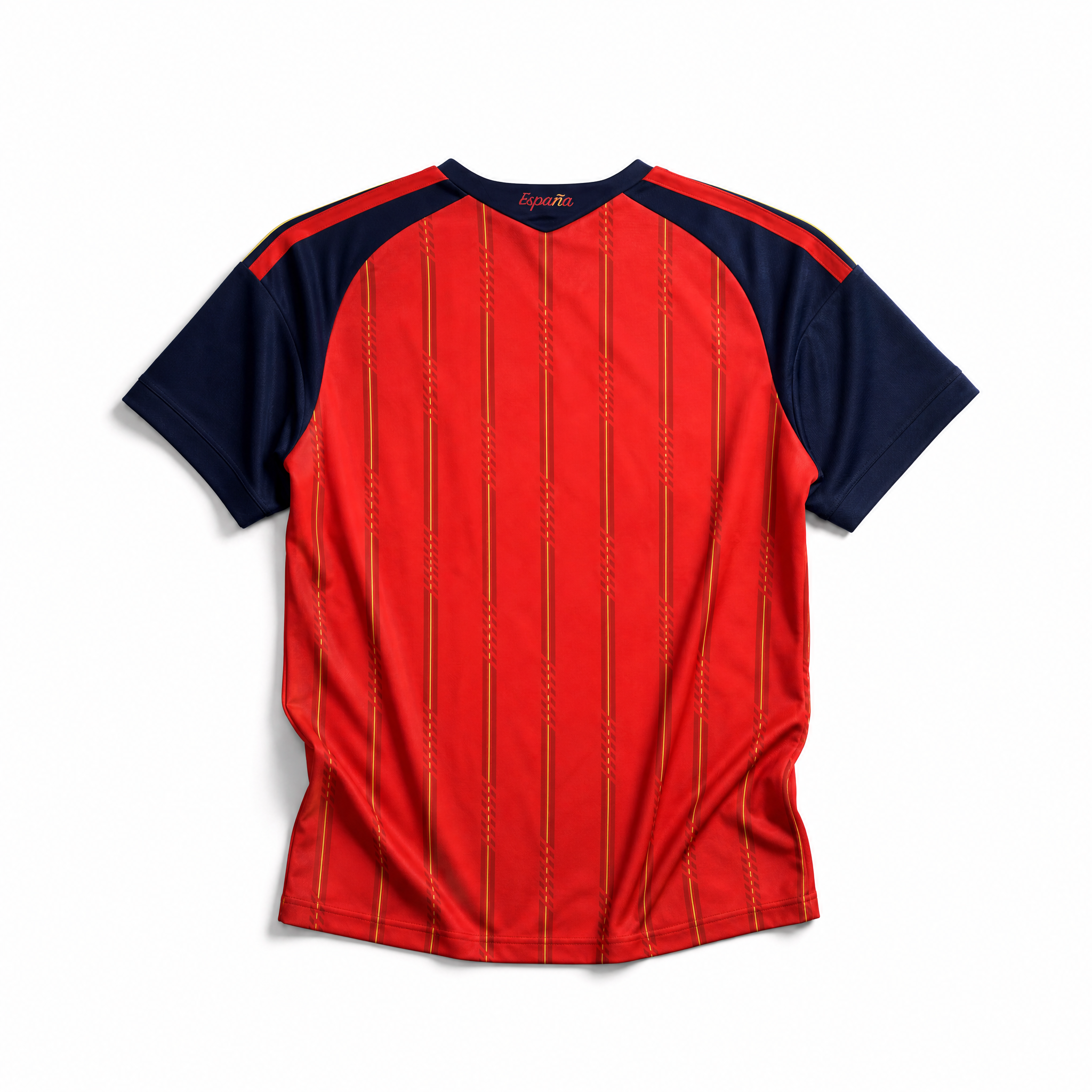 Vista posteriore della maglia rossa della nazionale spagnola 2026 con finiture sul colletto