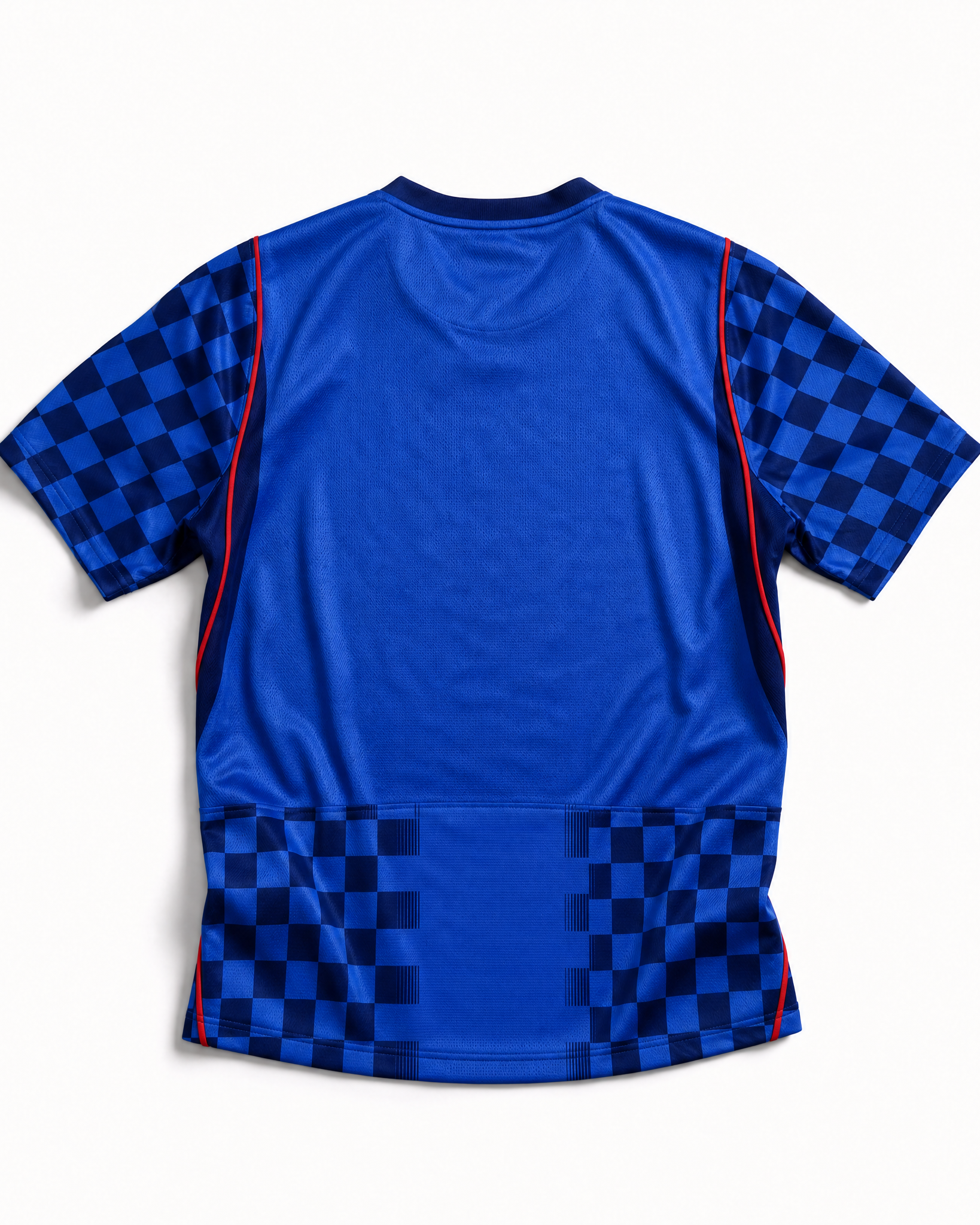 Vista posteriore della seconda divisa croata 2026 blu con trame geometriche all-over e tessuto traspirante