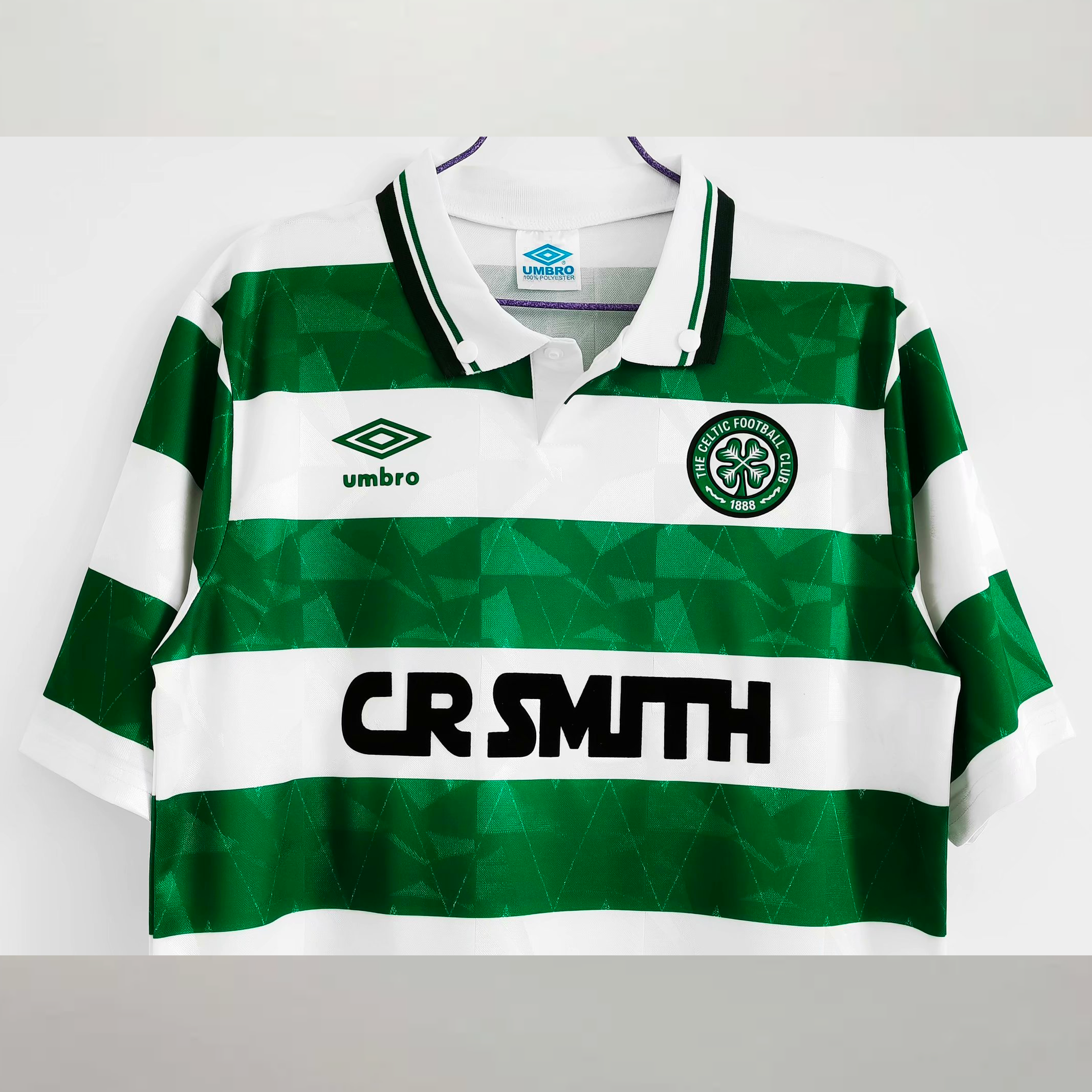 Frontale jersey Celtic home anni 90 con bande orizzontali