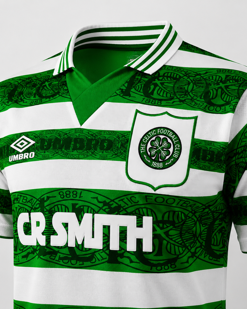 Dettaglio colletto verde maglia Celtic rétro