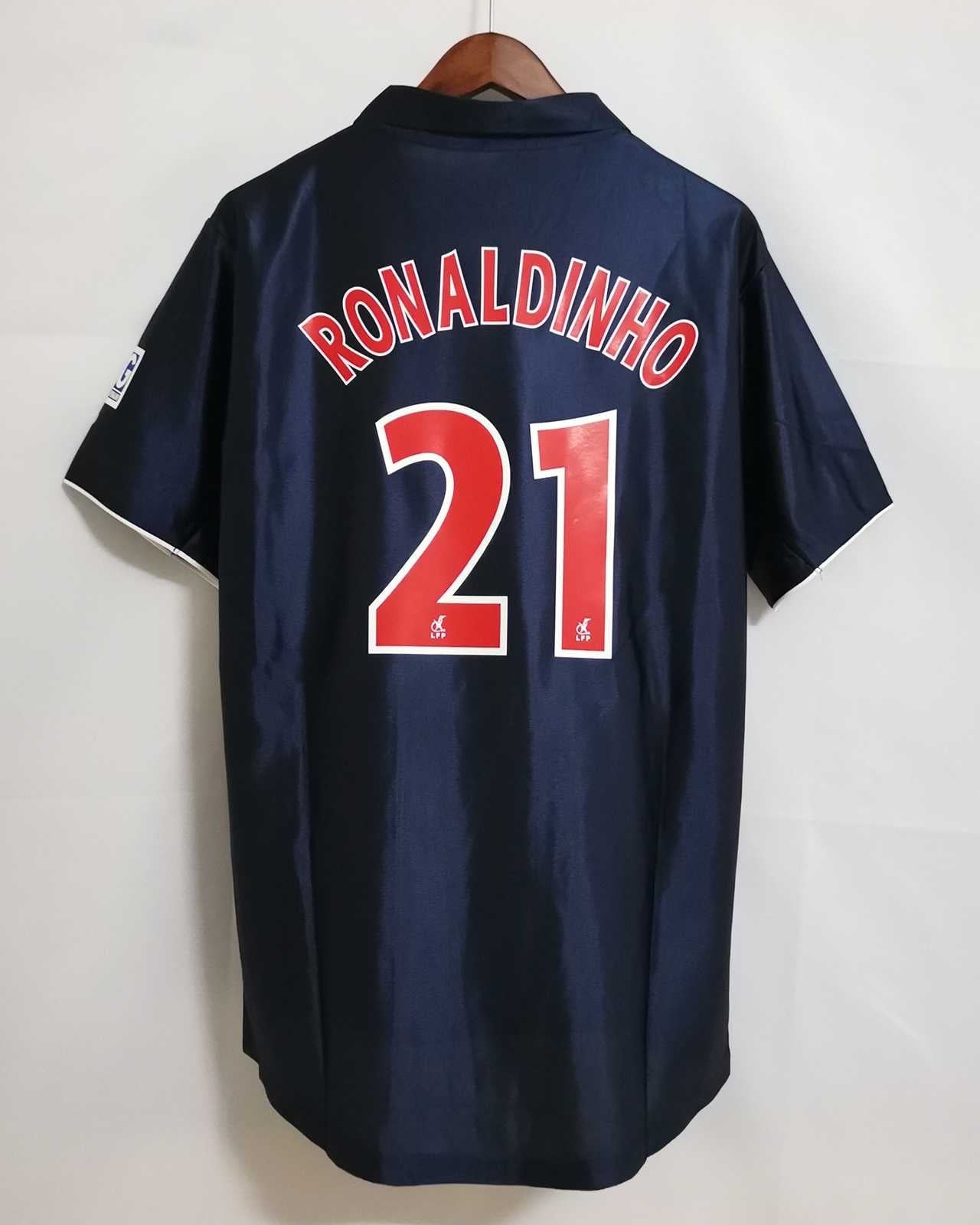 Maglia PSG 2001/02 Ronaldinho numero 21 retro blu con nome stampato