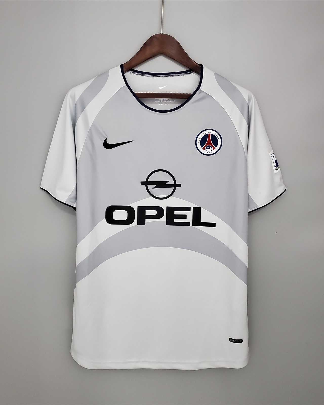 Maglia PSG 2001/02 away fronte bianco con sponsor Opel