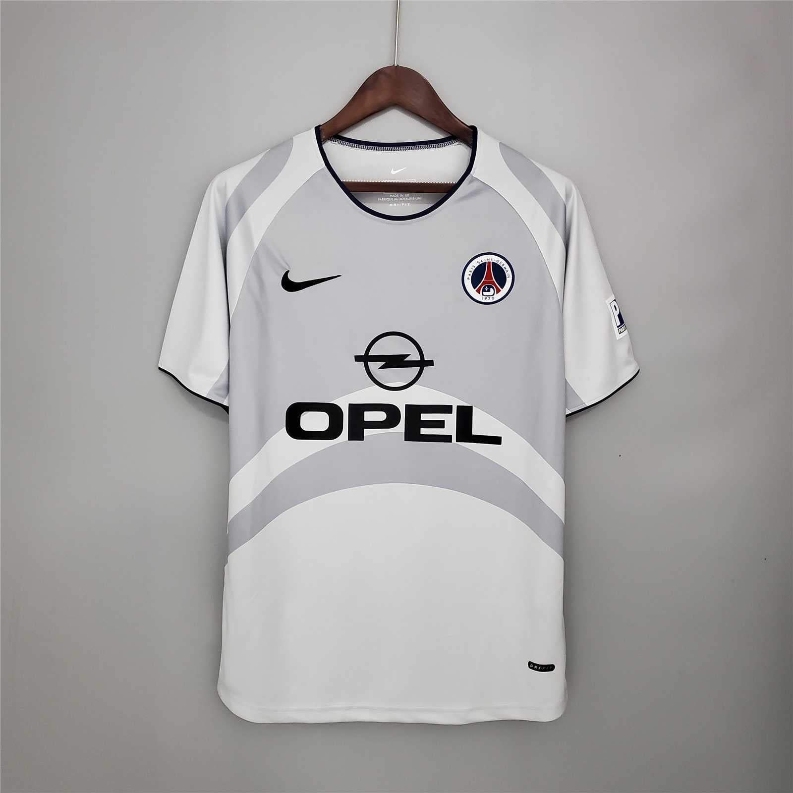 Maglia PSG 2001/02 away fronte bianco con sponsor Opel