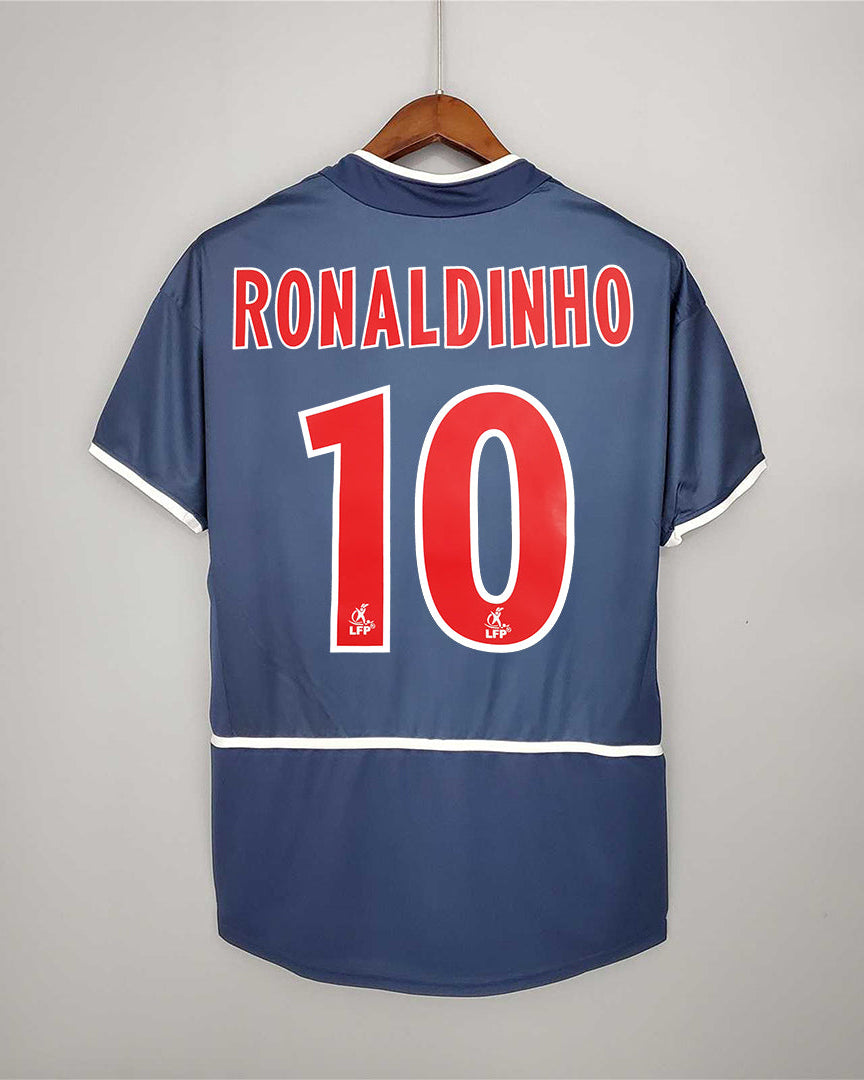 Maglia PSG 2002/03 Ronaldinho numero 10 retro blu con nome stampato