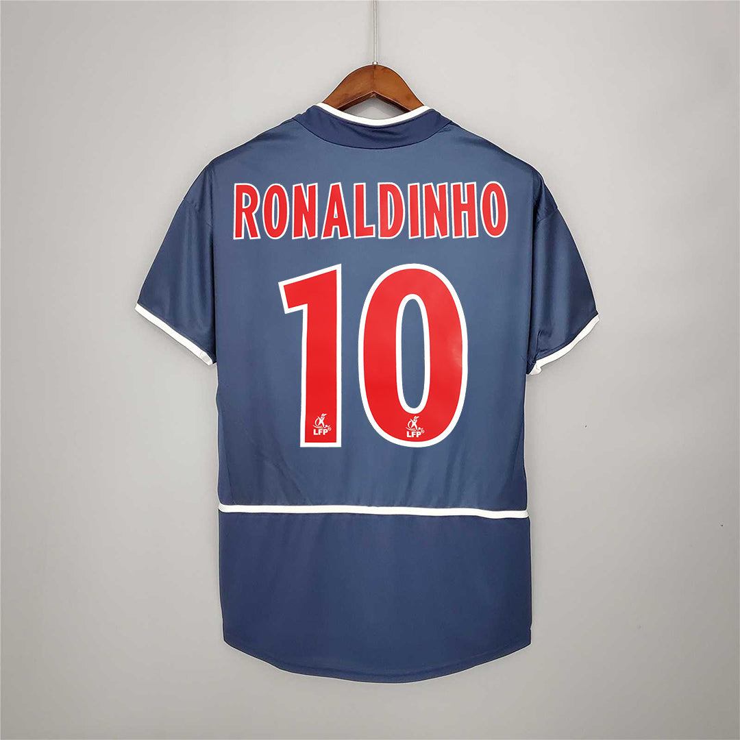Maglia PSG 2002/03 Ronaldinho numero 10 retro blu con nome stampato