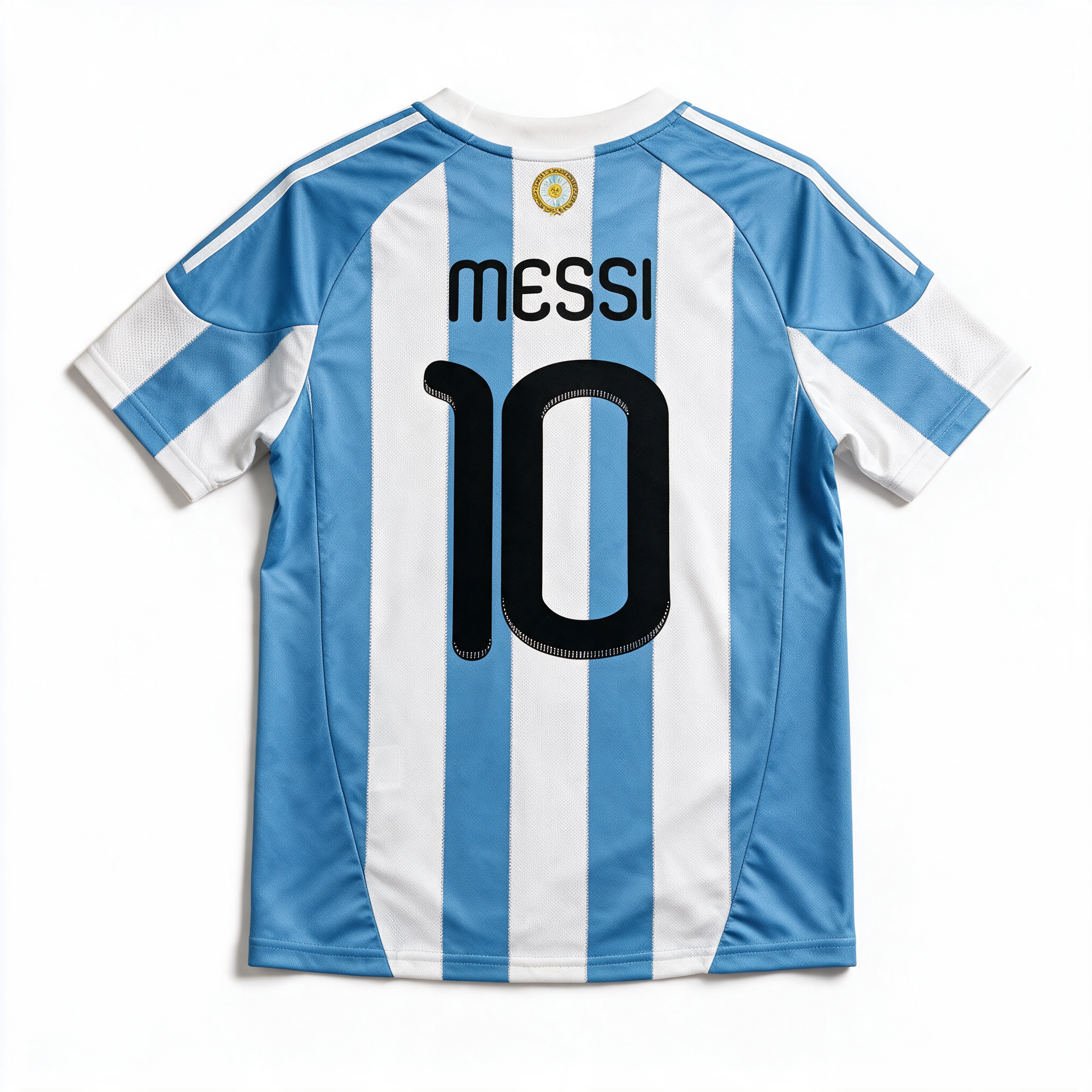 Messi Argentinië Thuisshirt 2010 nummer 10 met wit-lichtblauwe strepen, achterkant