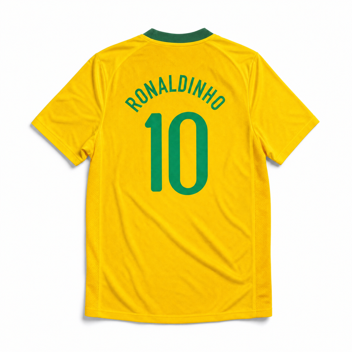 Maglia Brasile Home 2010 Ronaldinho numero 10 retro giallo con dettagli verdi