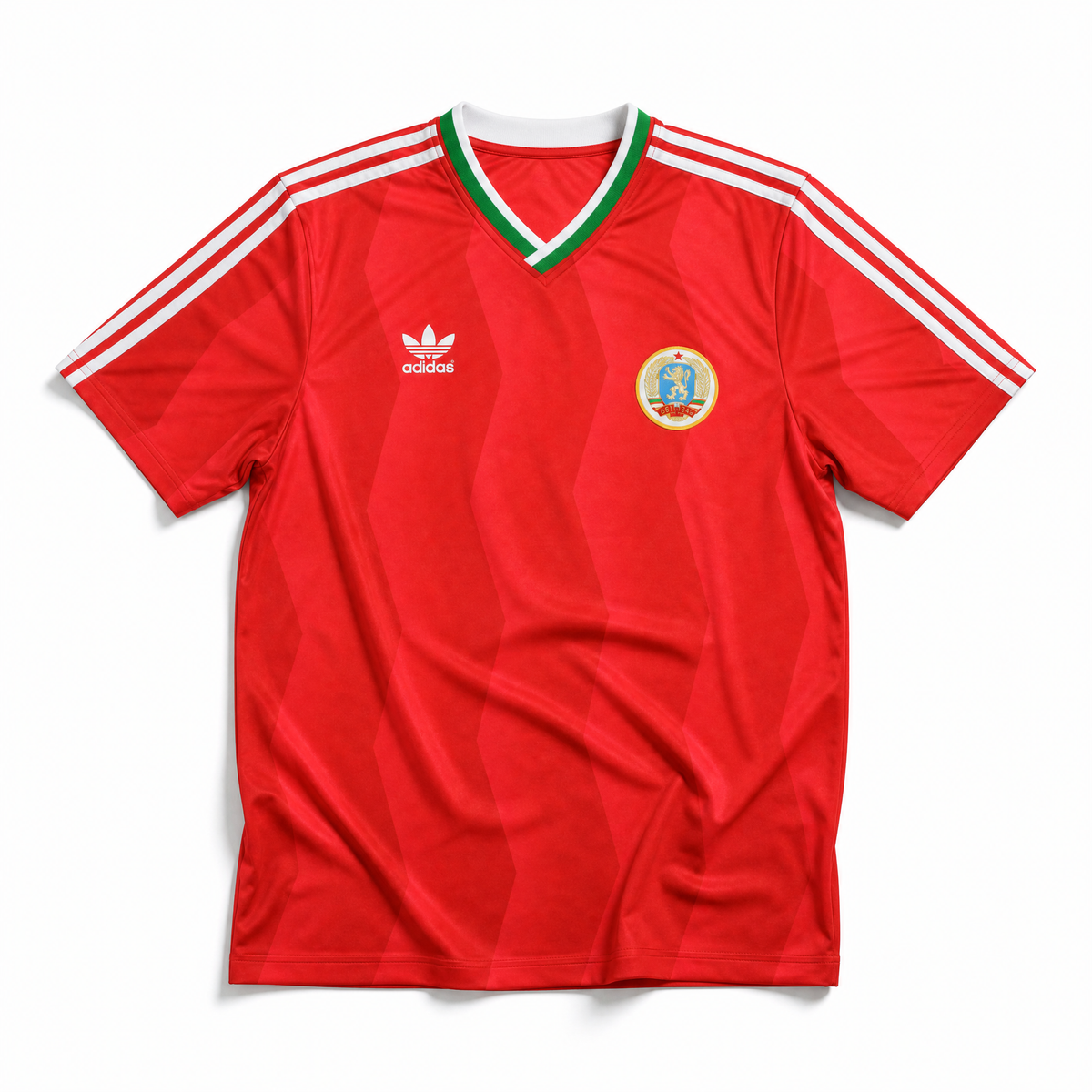Maglia Bulgaria Away 1986 rossa Adidas con dettagli bianchi e verdi