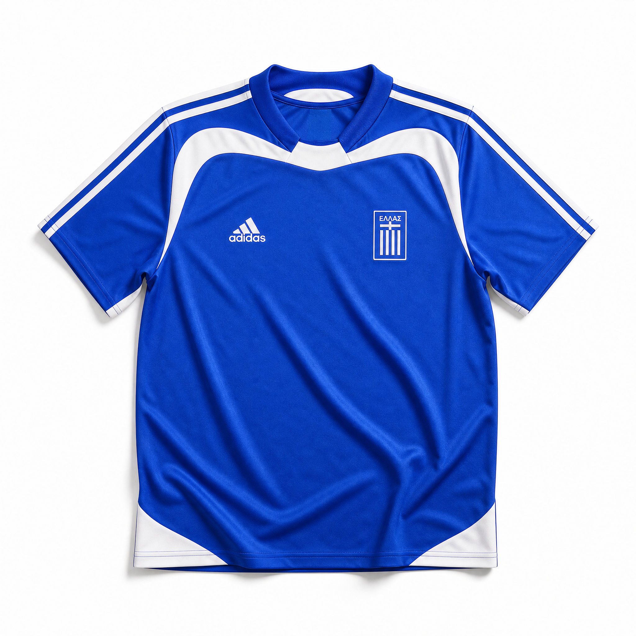Maglia Grecia Away 2004 World Cup blu dettagli bianchi vista frontale