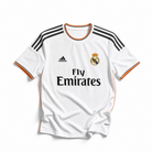 Maglia Real Madrid 2013/14 home bianca dettagli arancioni vista frontale