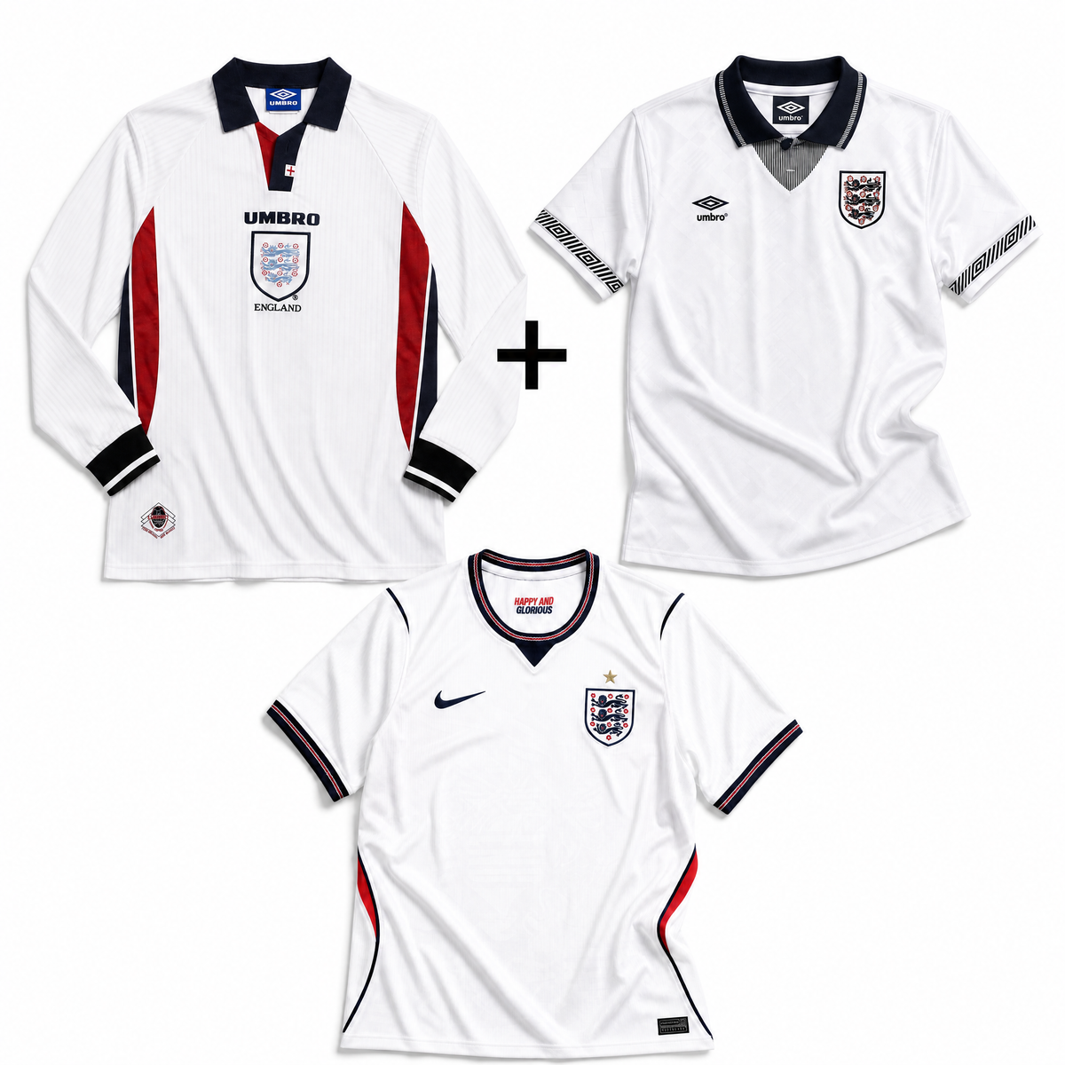 Inghilterra Maglia Home Long 1998 + Inghilterra Maglia Home 1990 + Inghilterra Maglia Home 2026