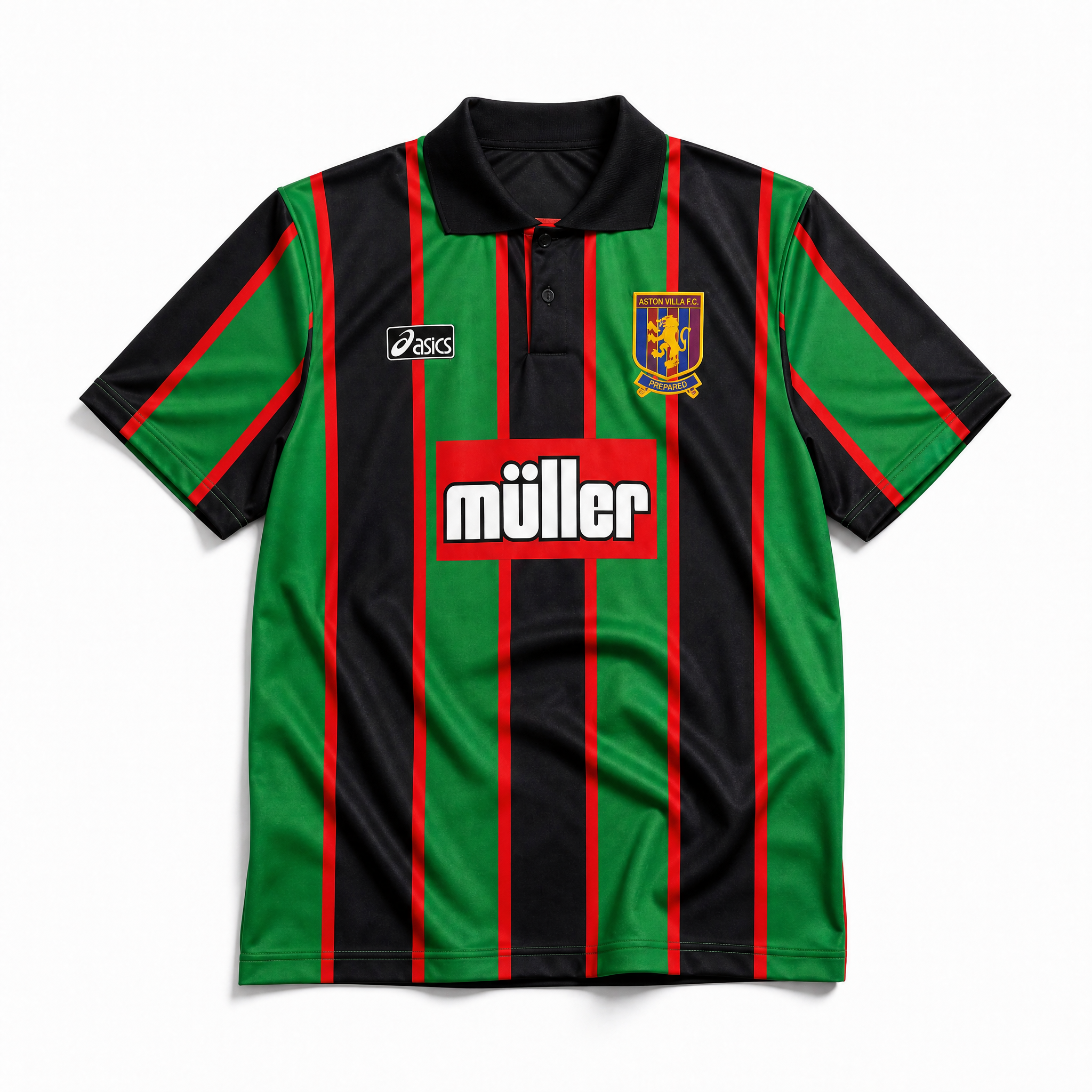 Aston Villa maglia away 1993/95 con strisce verdi nere e rosse
