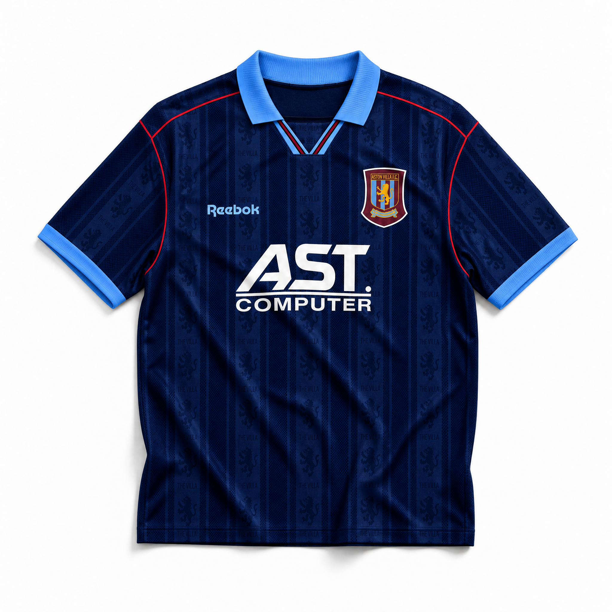 Aston Villa maglia away 1995/96 blu scuro con dettagli azzurri
