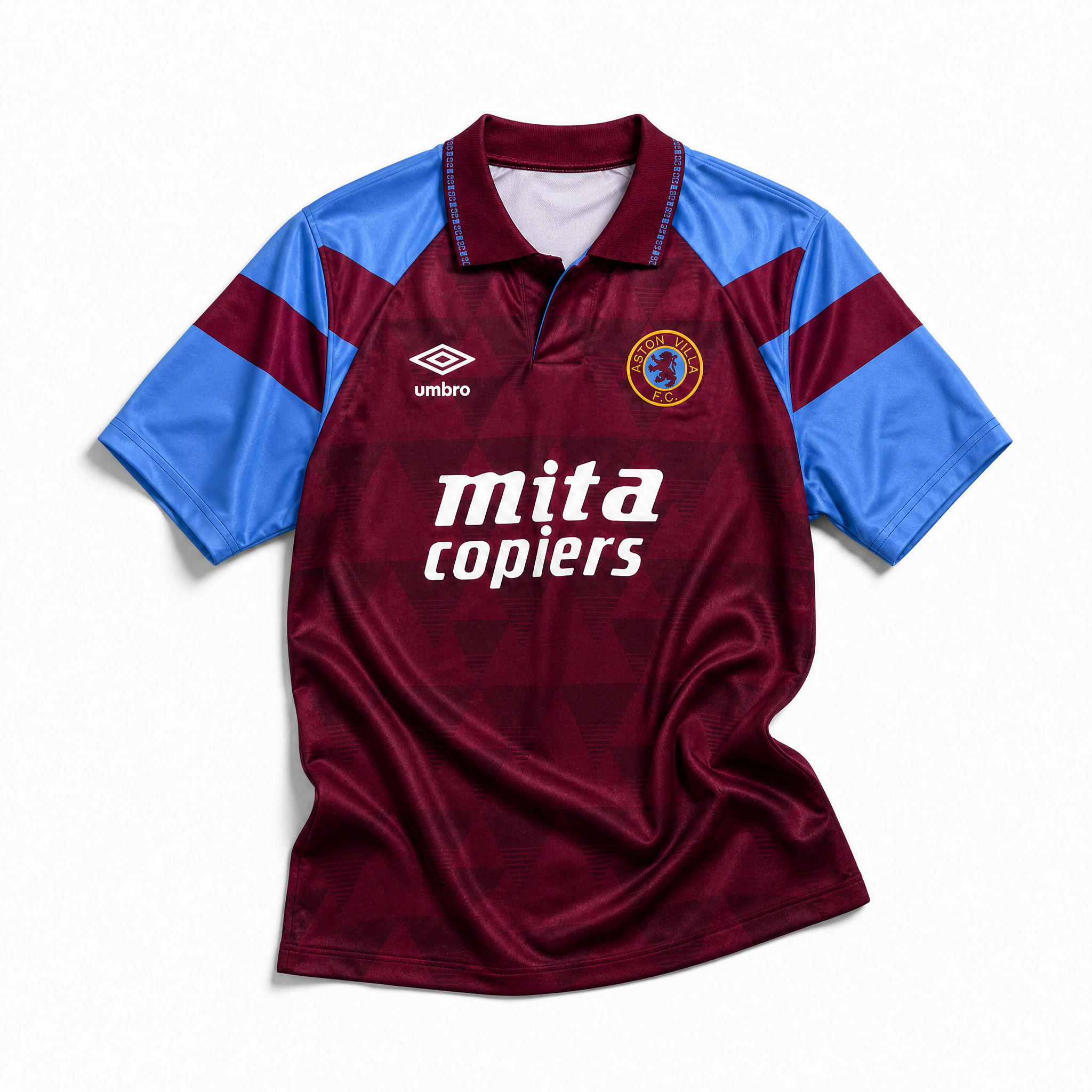 Aston Villa maglia home 1990/91 bordeaux con maniche azzurre

