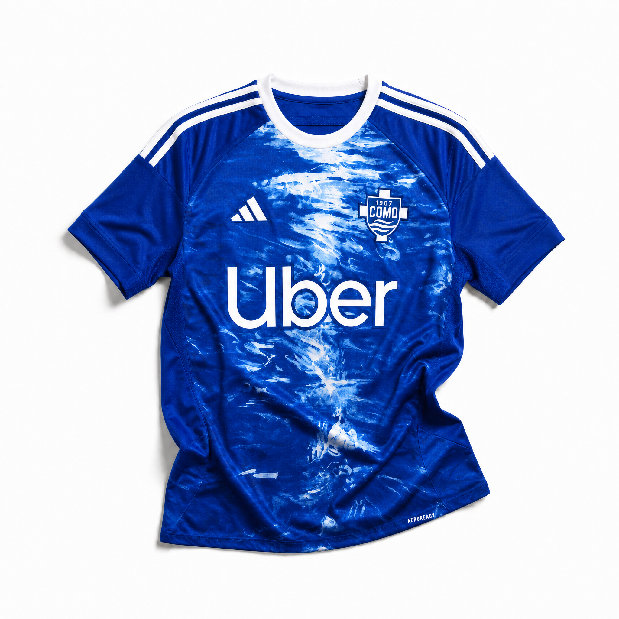 Como 1907 maglia home 2025/26 blu con grafica effetto lago
