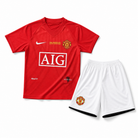 Maglia Manchester United Home 2007/08 bambino rossa AIG con dettagli bianchi e neri