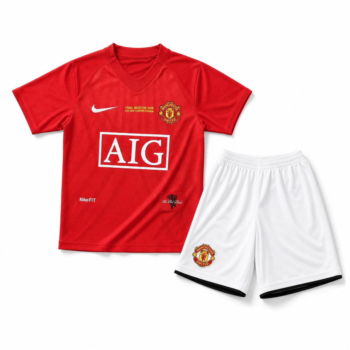 Maglia Manchester United Home 2007/08 bambino rossa AIG con dettagli bianchi e neri