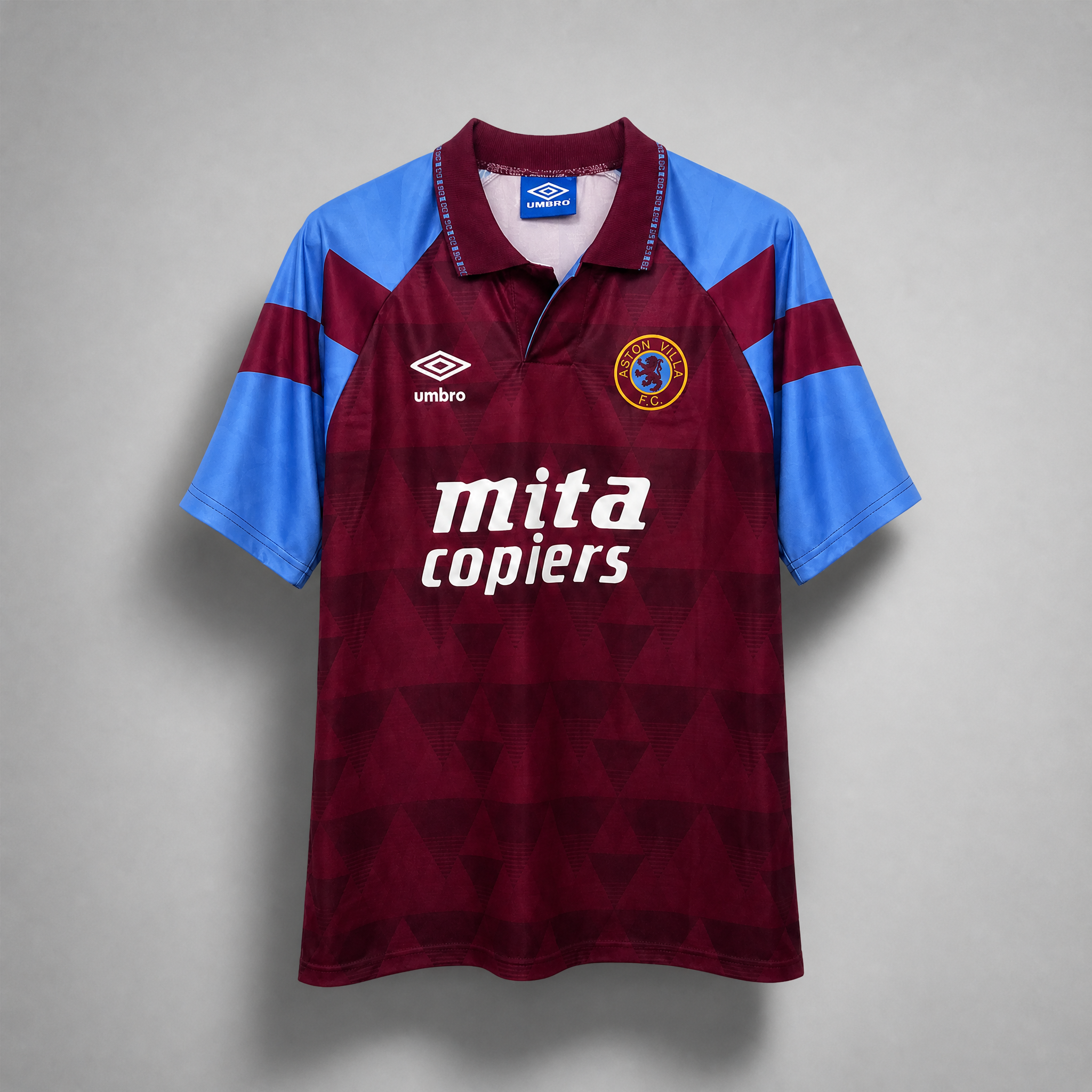 Aston Villa maglia home 1990/91 bordeaux con maniche azzurre
