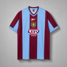 Aston Villa maglia home 1999/00 con strisce bordeaux e azzurre
