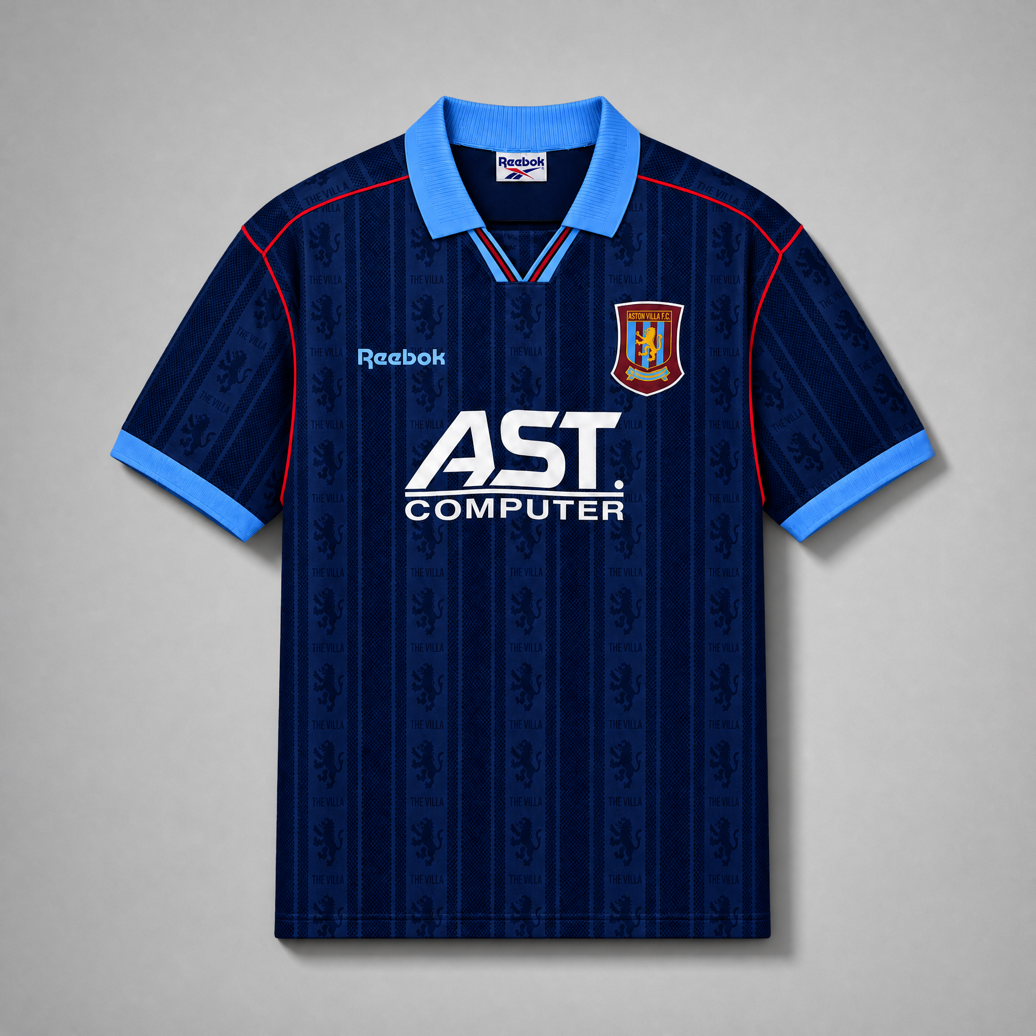 Aston Villa maglia away 1995/96 blu scuro con dettagli azzurri
