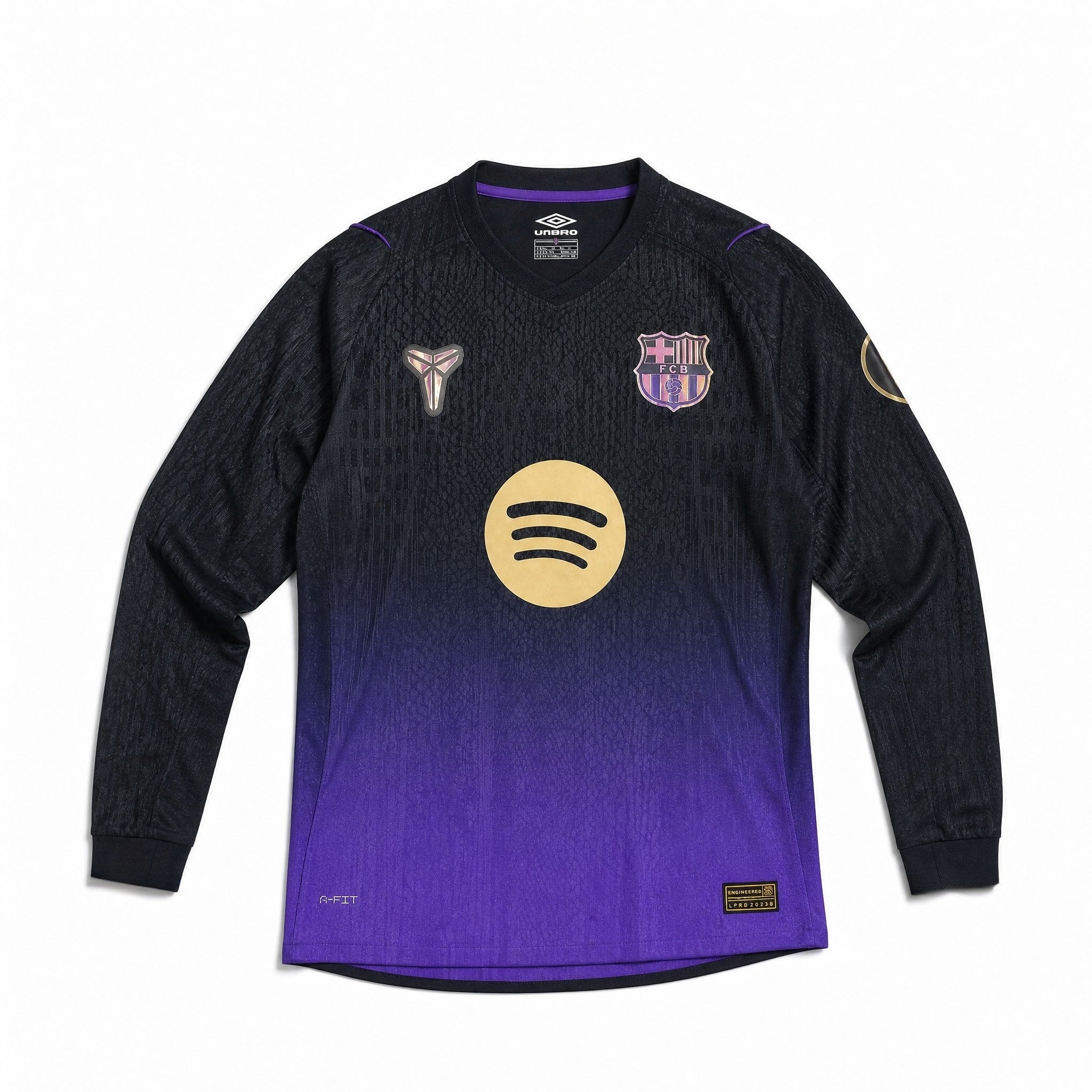 Maglia away manica lunga Barcellona 2026/27 vista frontale colore scuro sfumato viola