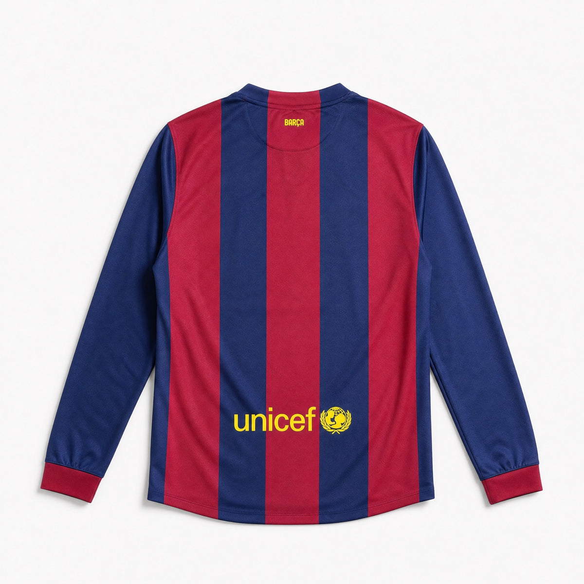 Dettaglio stemma FC Barcellona su maglia 2014/15 home blaugrana