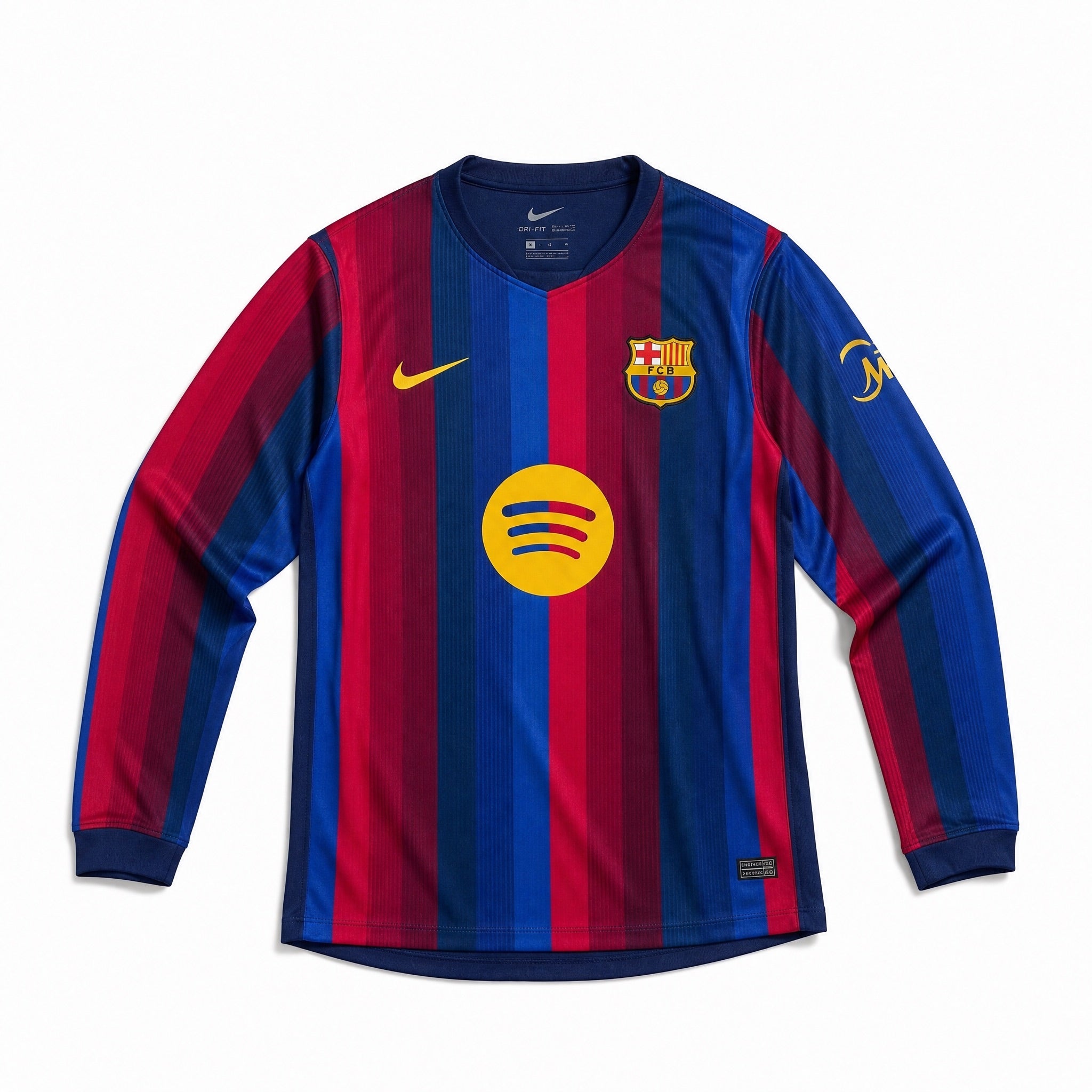 Maglia home manica lunga Barcellona 2026/27 vista frontale strisce blaugrana su manichino