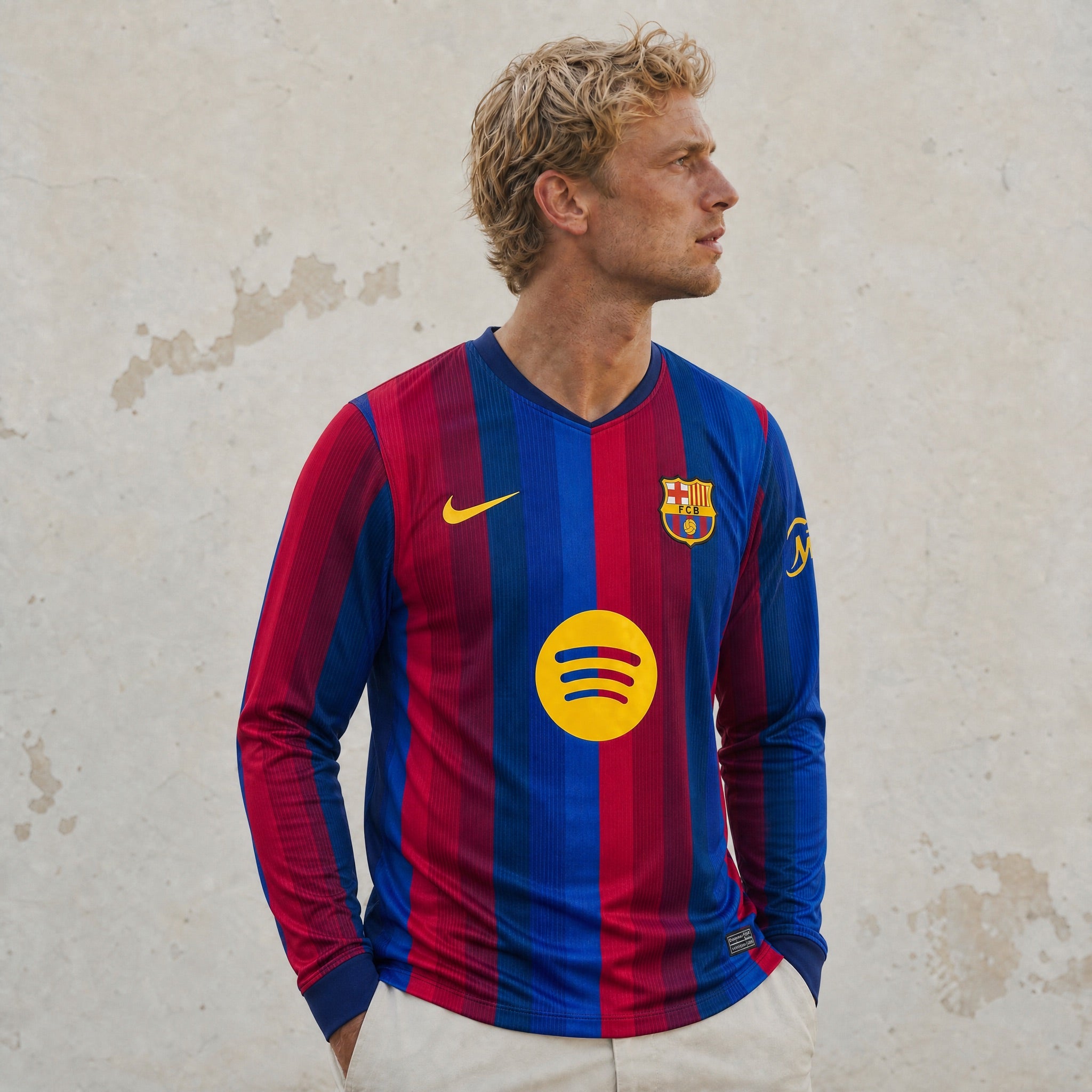 Stemma ufficiale Barcellona ricamato su maglia home manica lunga 2026/27