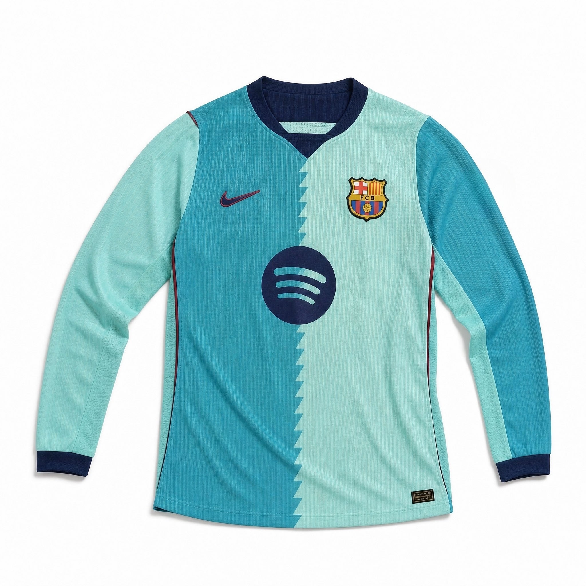 Maglia third manica lunga Barcellona 2026/27 vista frontale design bicolore azzurro
